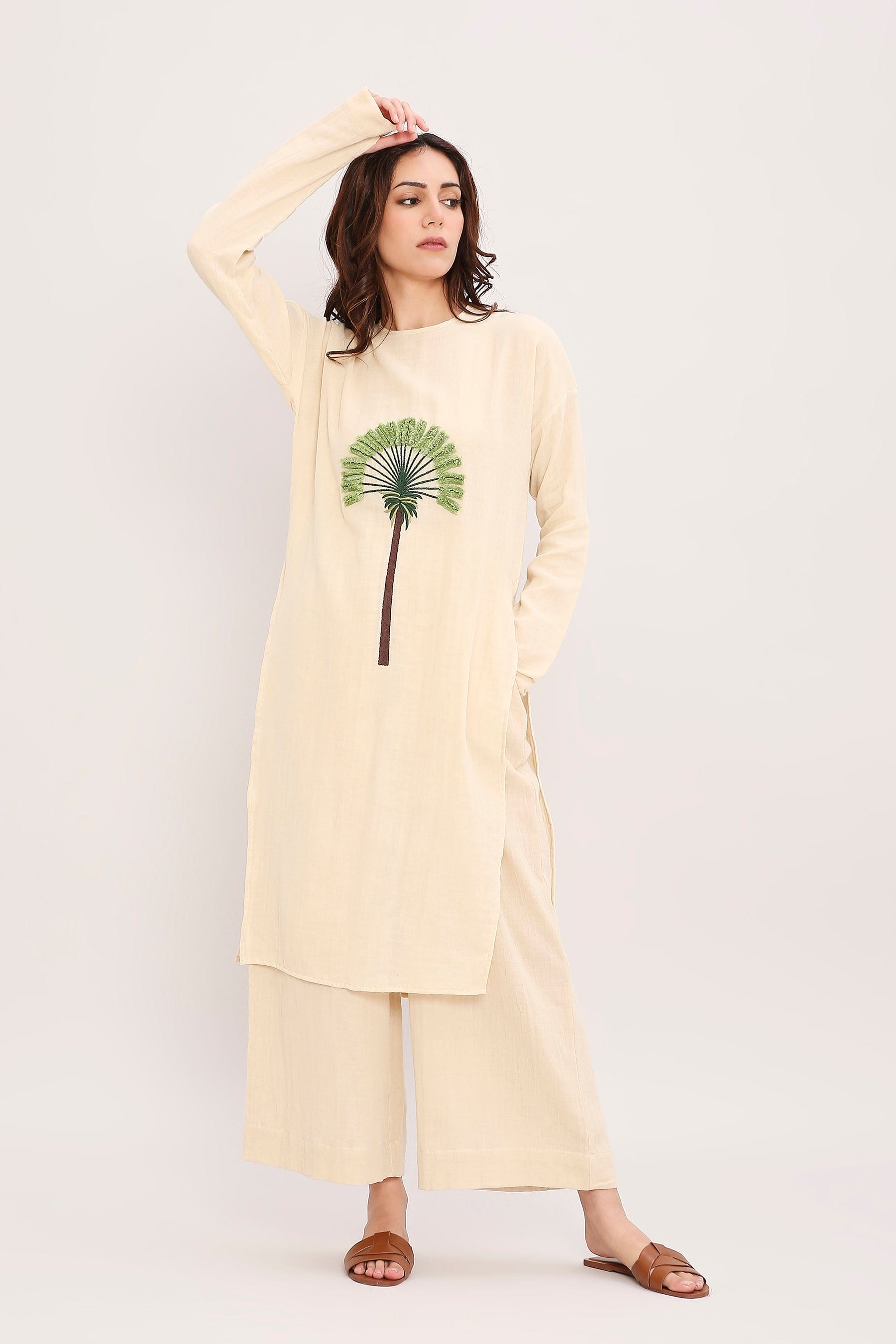 Coco Cream Embroidered Luxury Co-Ord Set Full Styled Look by MATI