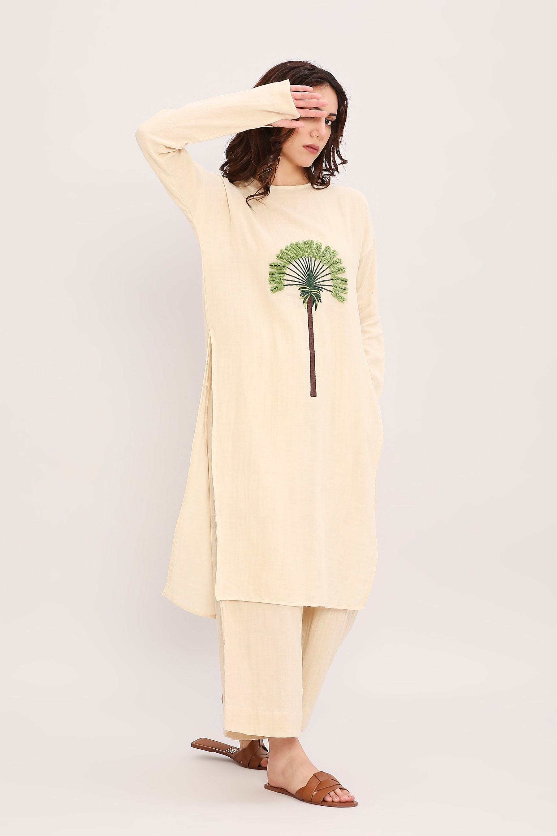Coco Cream Floral Embroidered Co-Ord Set Side View by MATI