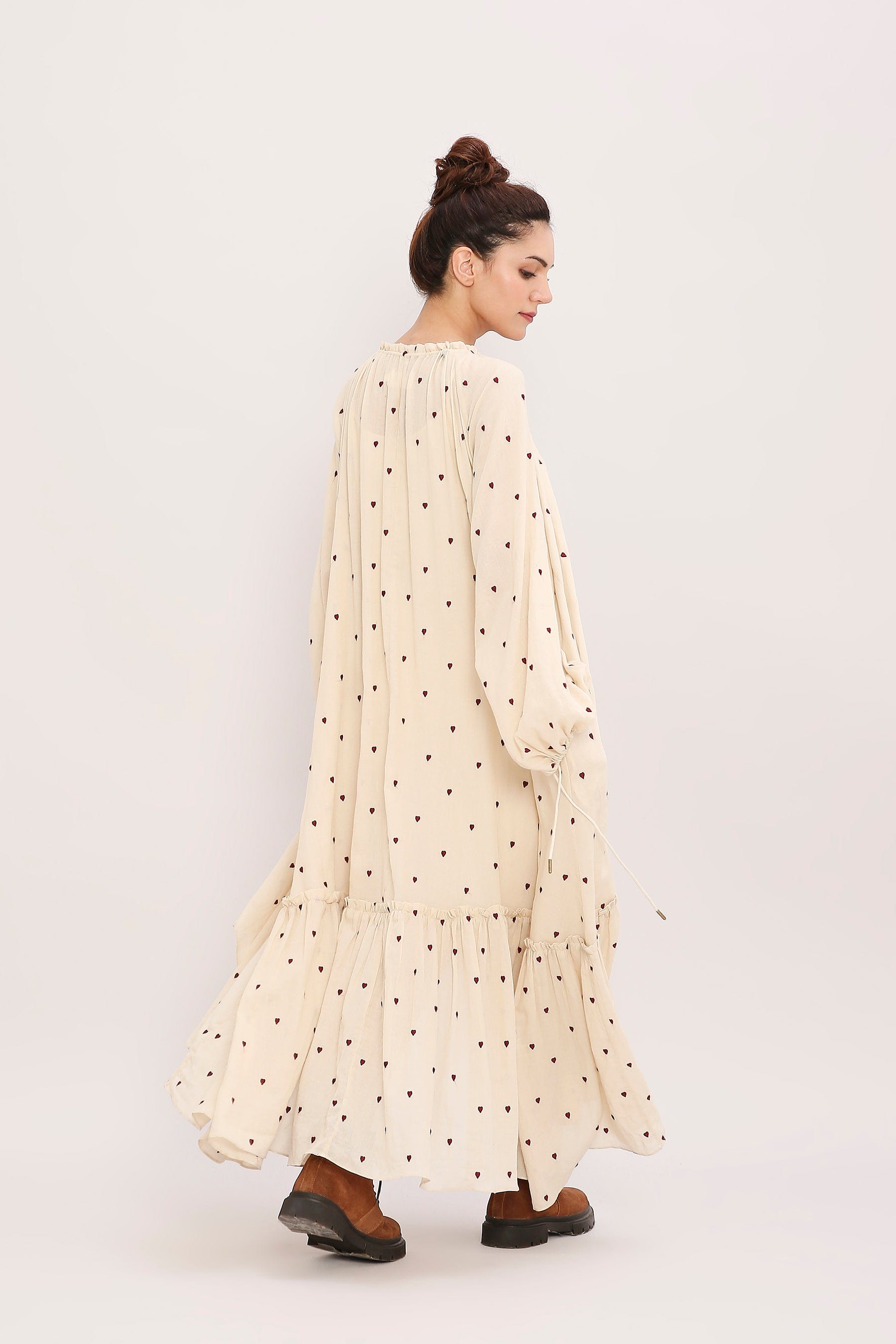 Coco Cream Heart Moss Frill Dress Back View by MATI