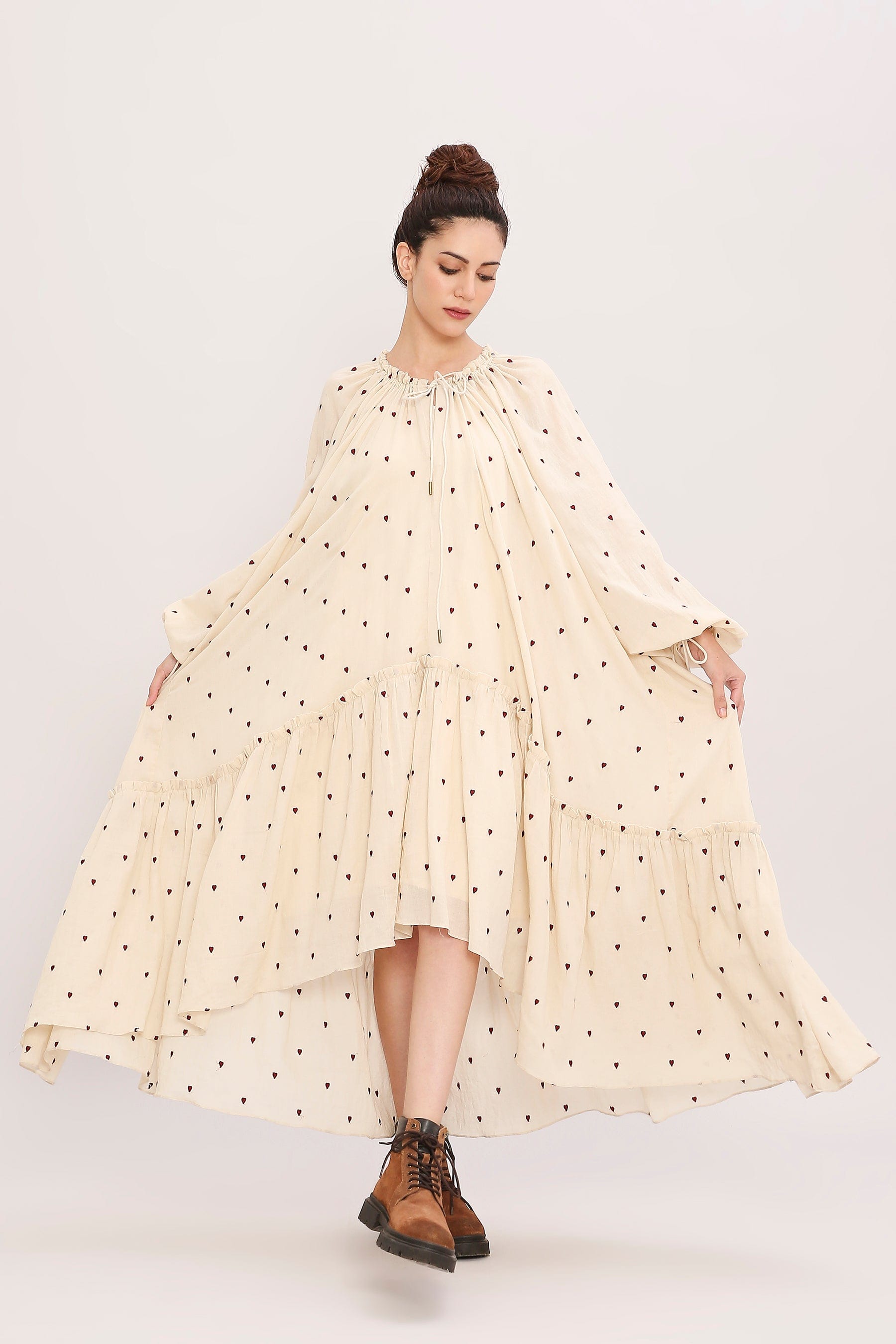 Coco Cream Heart Moss Frill Dress Frill Detail Close-Up by MATI