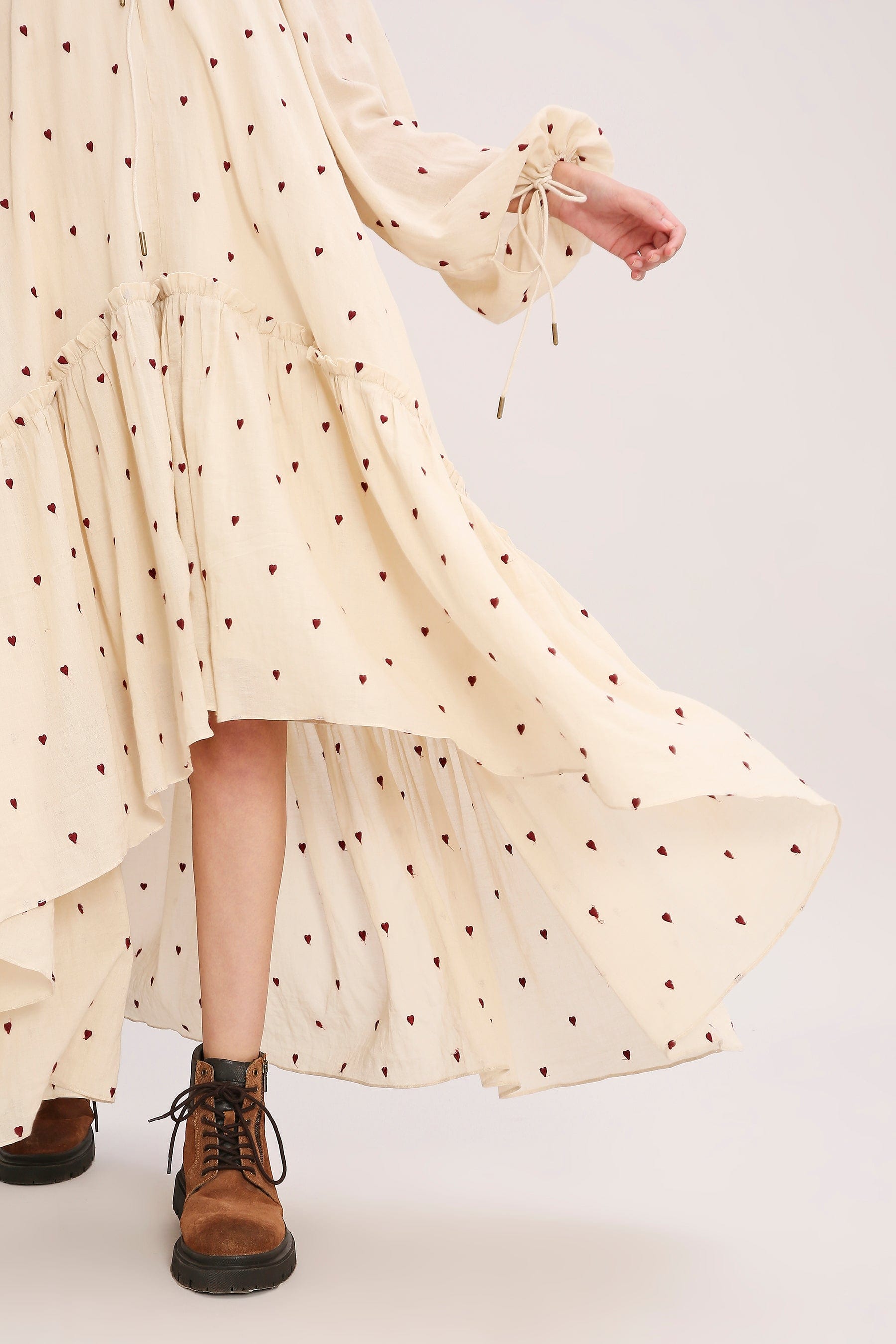 Coco Cream Heart Moss Frill Dress Hem & Frill Detail by MATI