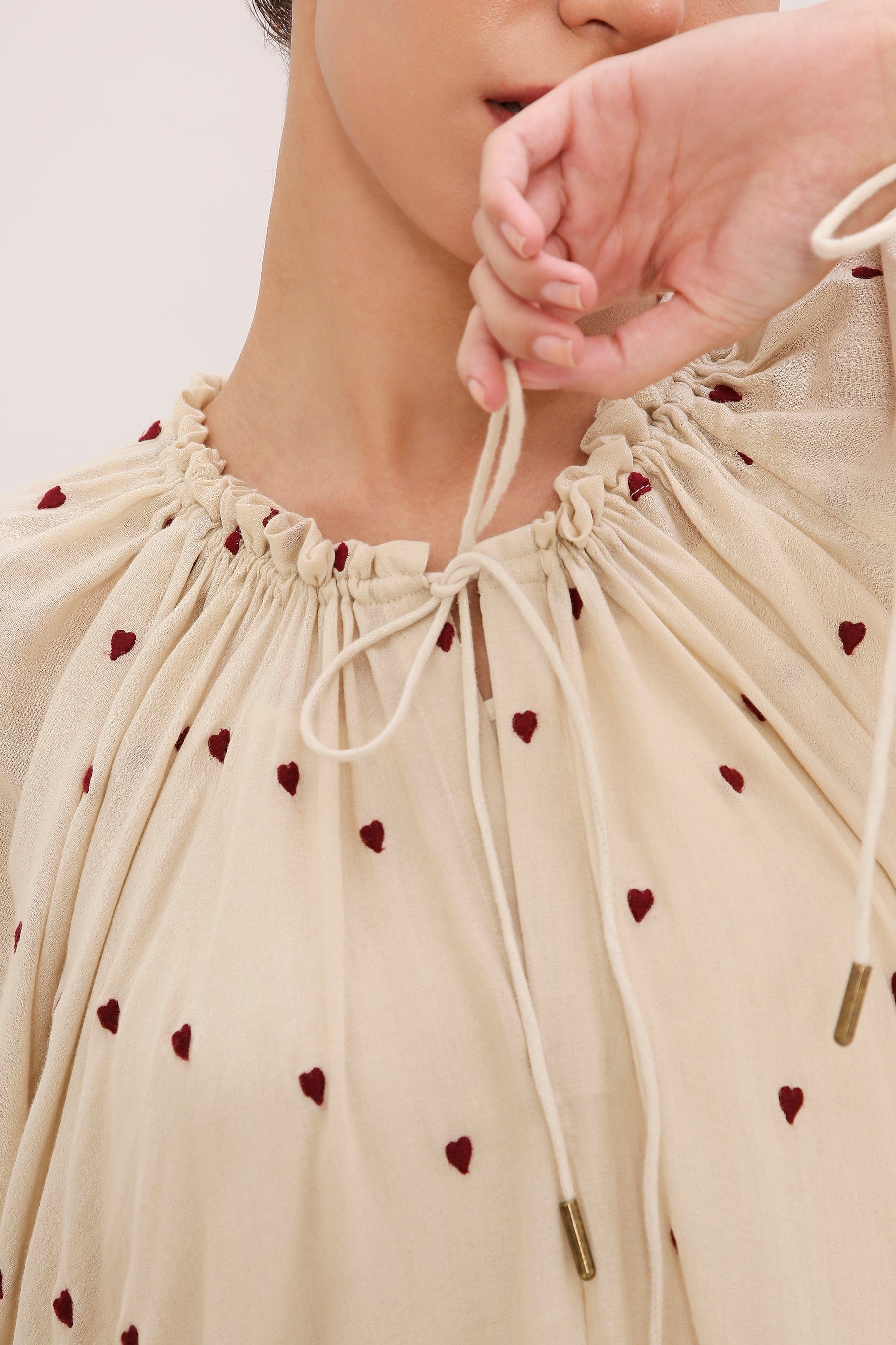 Coco Cream Heart Moss Frill Dress Neckline Detail by MATI