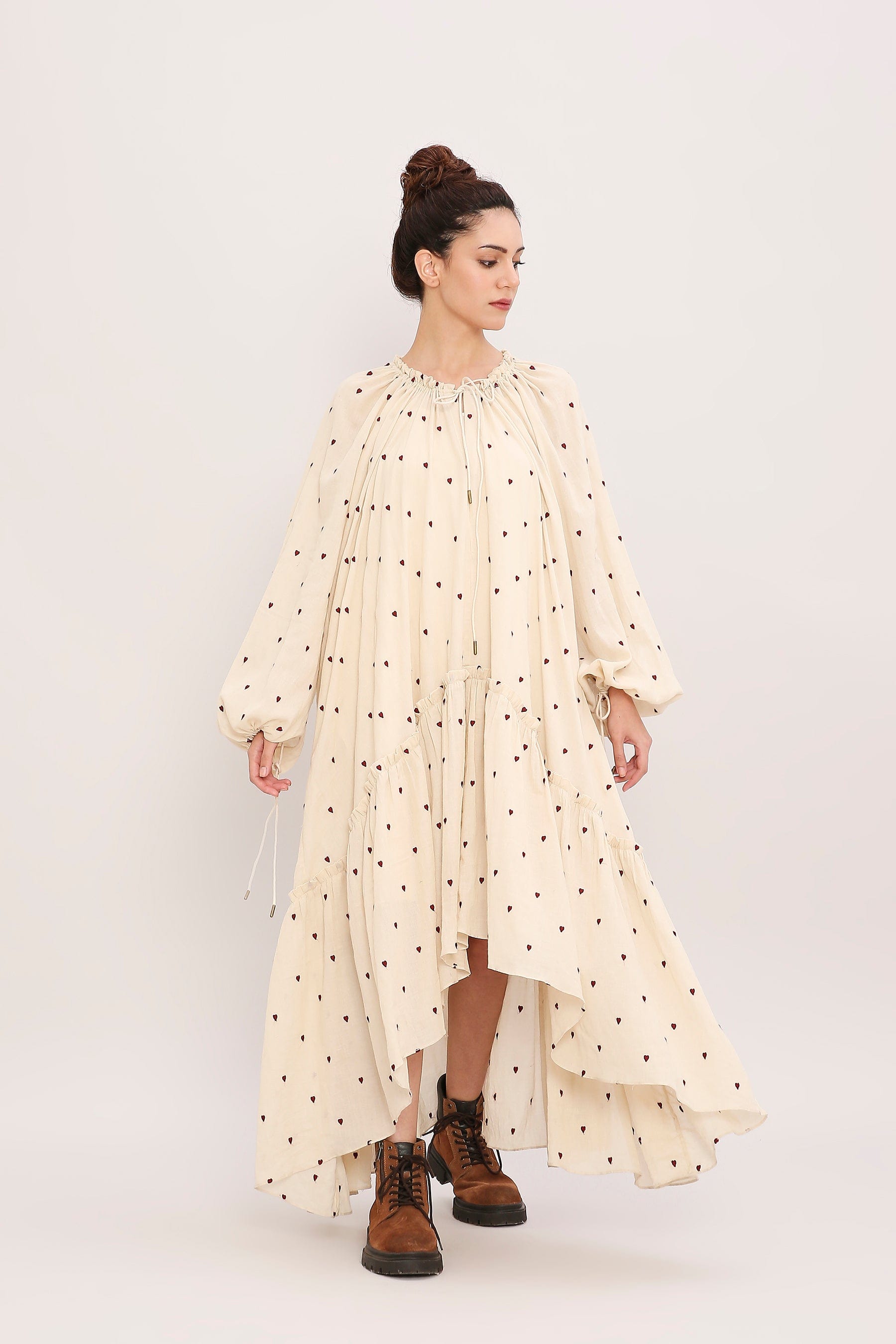Coco Cream Heart Moss Frill Dress Side View by MATI