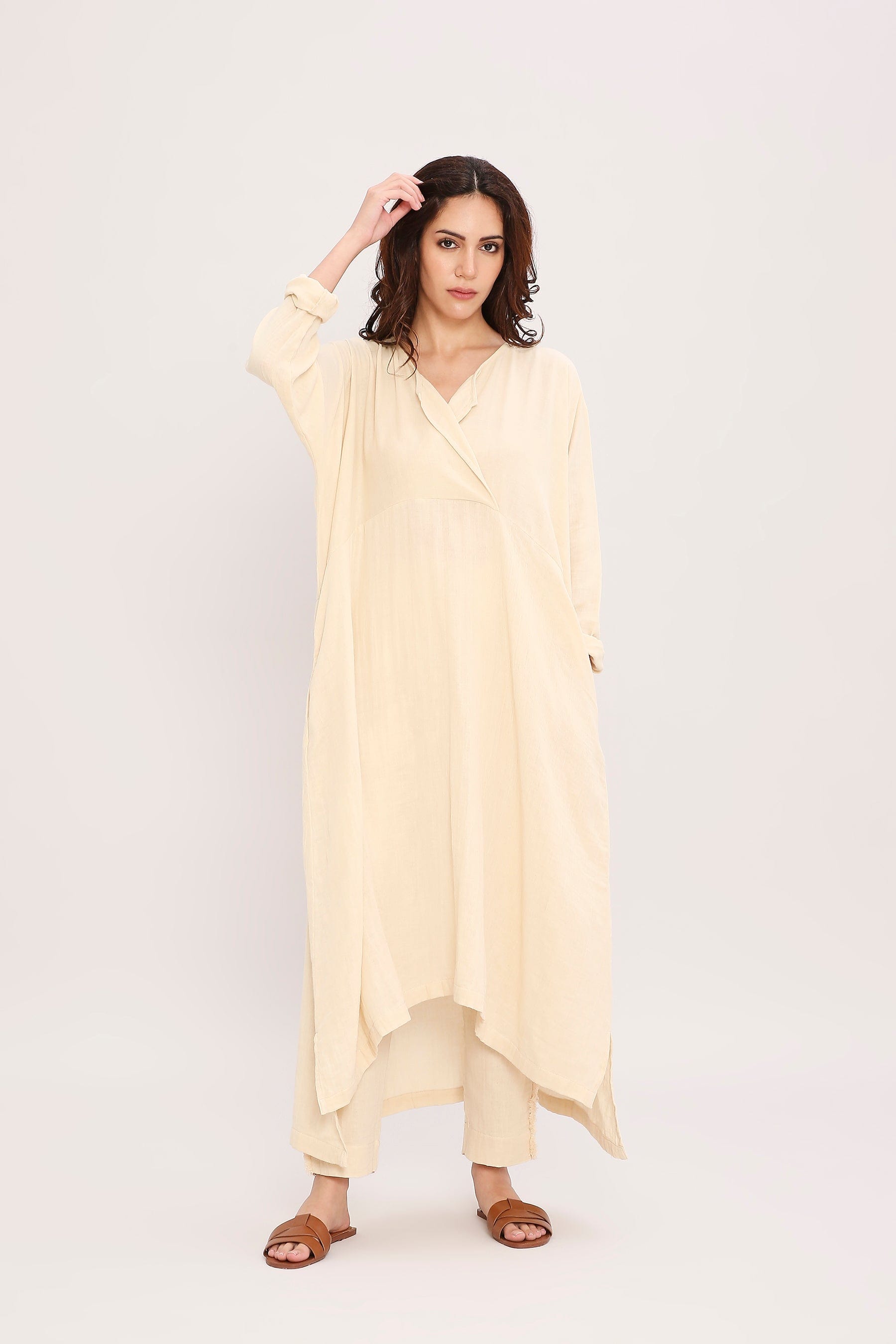 Mati Coco Cream Kaftan Tunic Co-Ord Set (2 PCS)