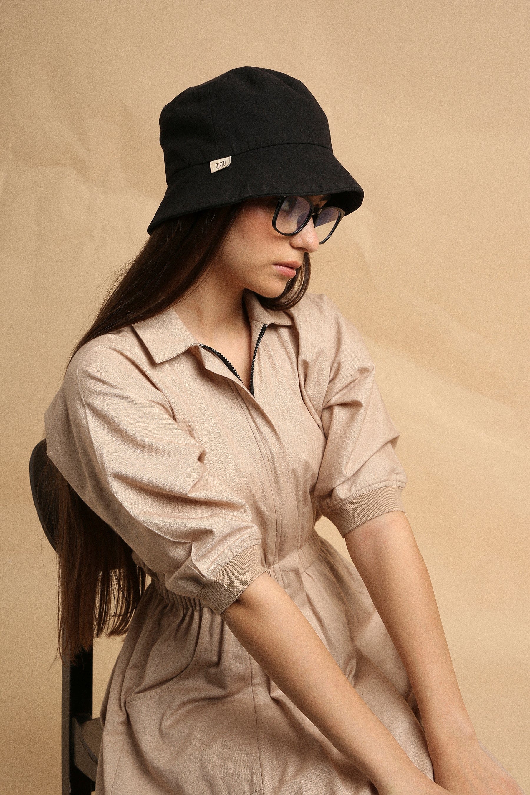 Handwoven cotton collar sphara jumpsuit in sand by Mati India