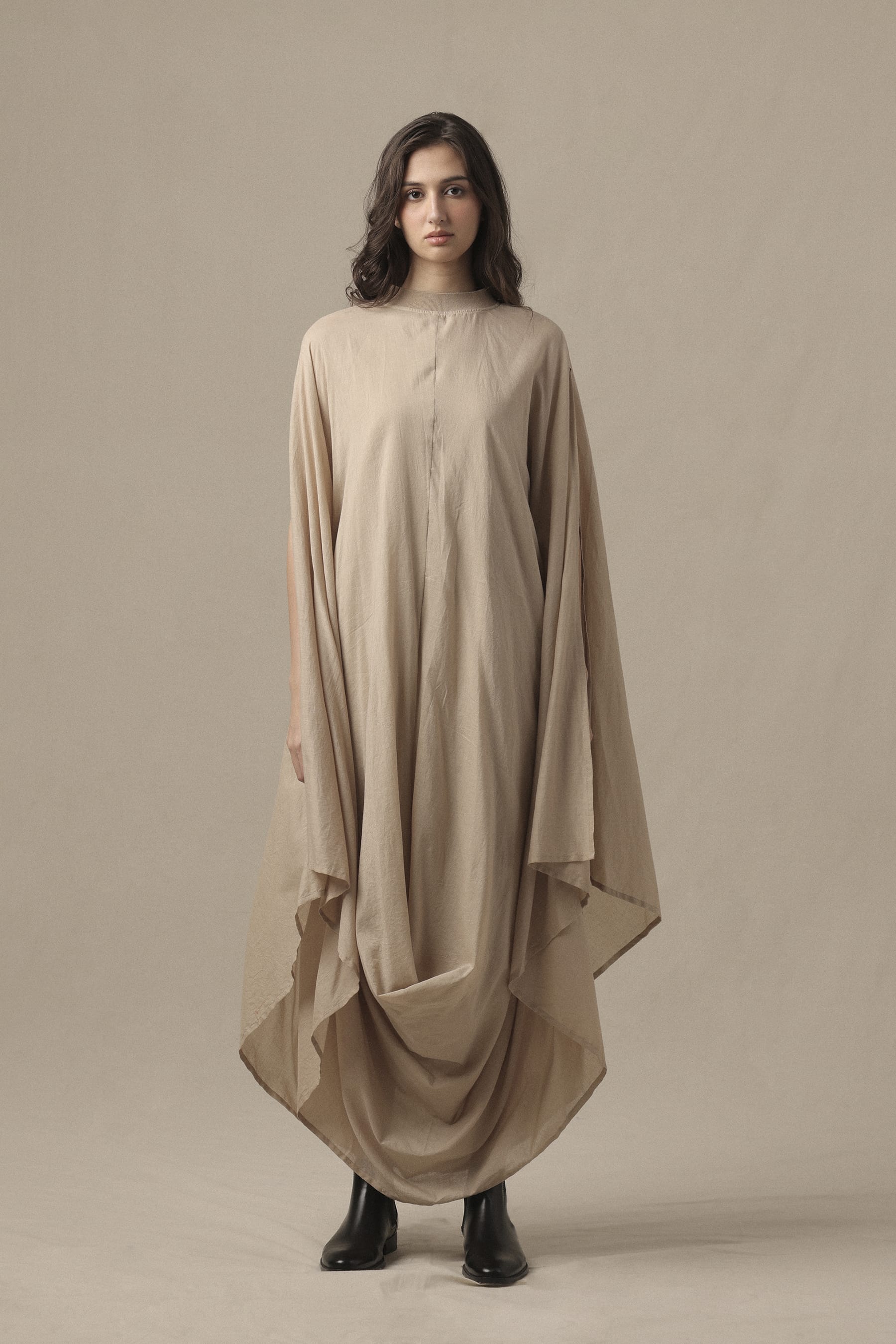 Mati Dresses Belted Sand Cowl Dress