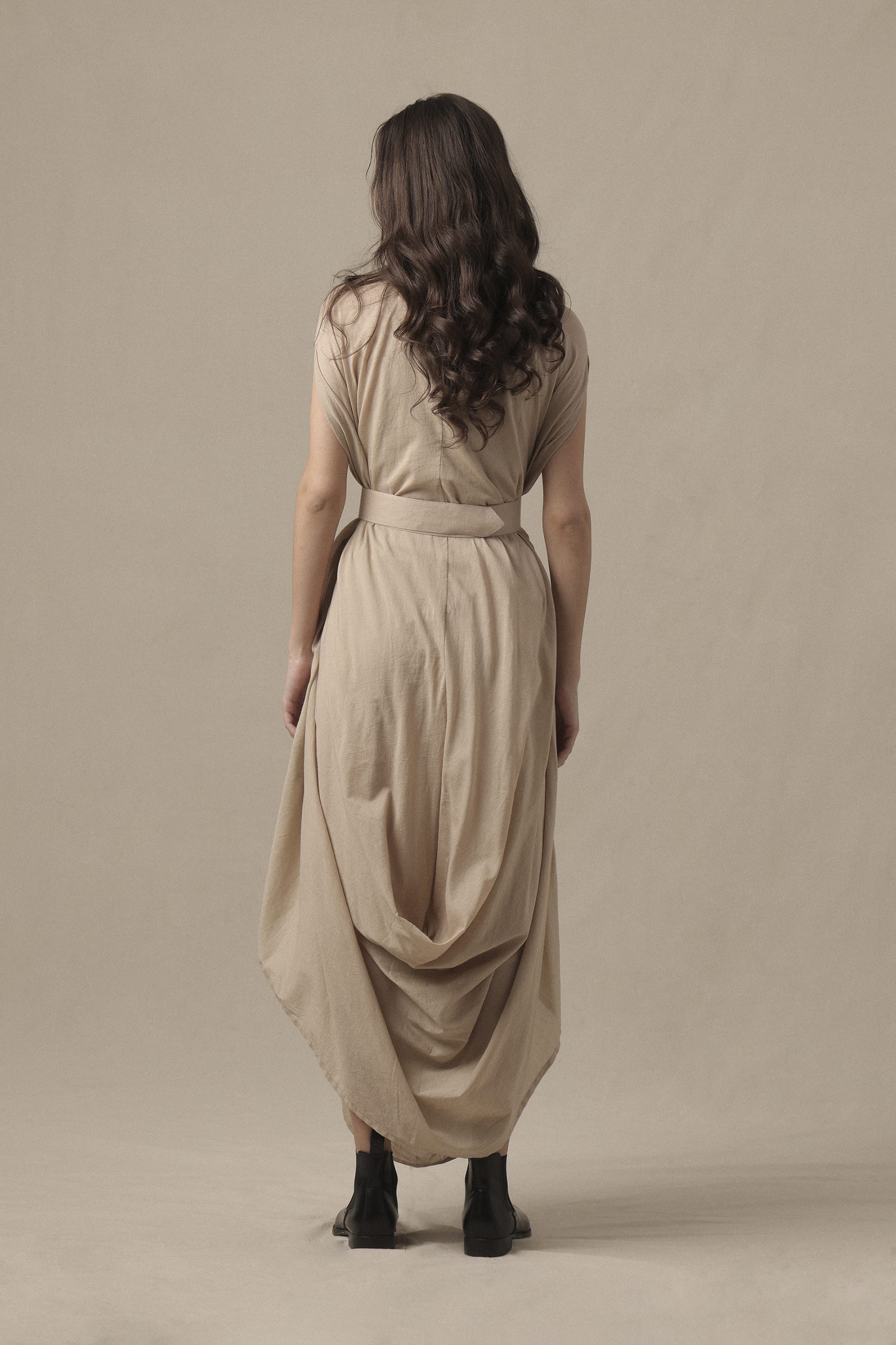Mati Dresses Belted Sand Cowl Dress