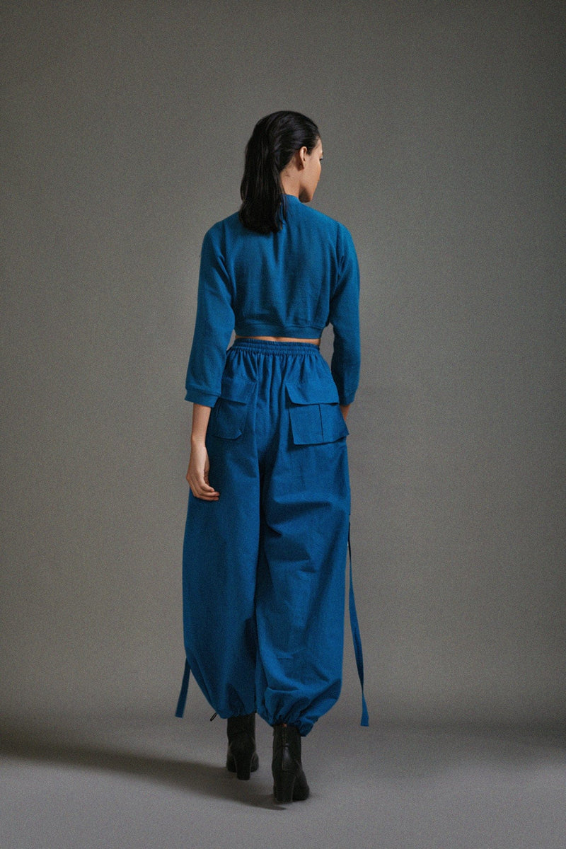 Mati Dresses Blue Crop Top and Cargo Set