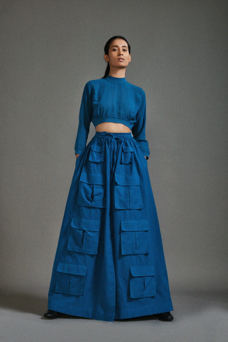 Mati Dresses Blue Crop Top and Cargo Skirt Set