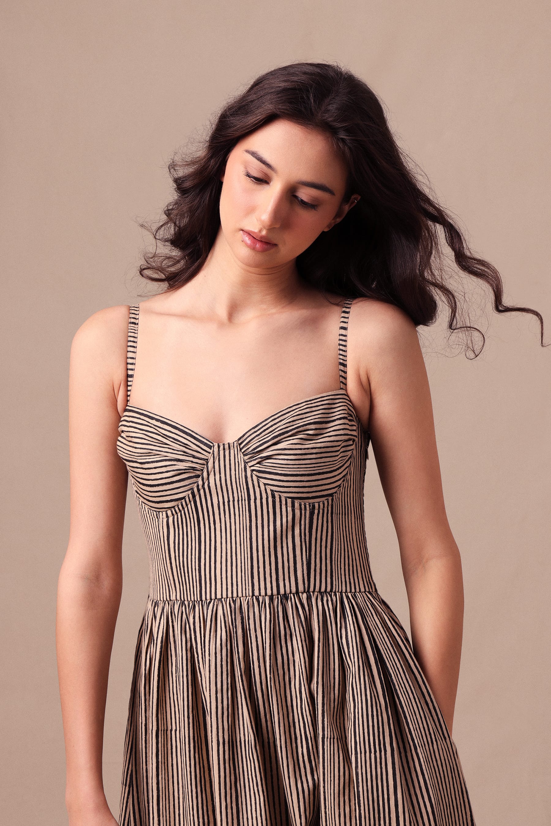 Mati Dresses Charcoal Striped Corset Dress