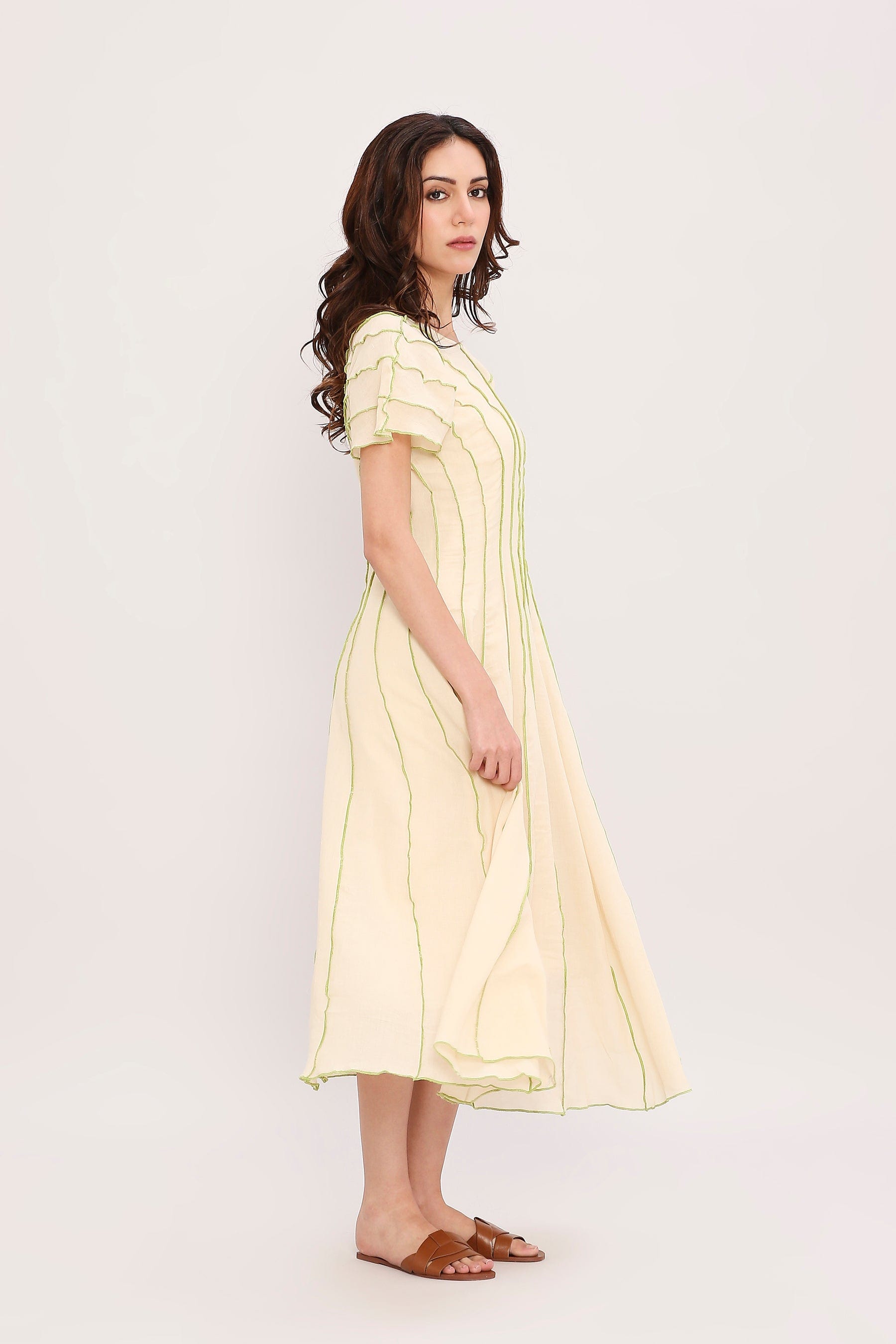 Mati Dresses Coco Cream Moss Panelled Dress