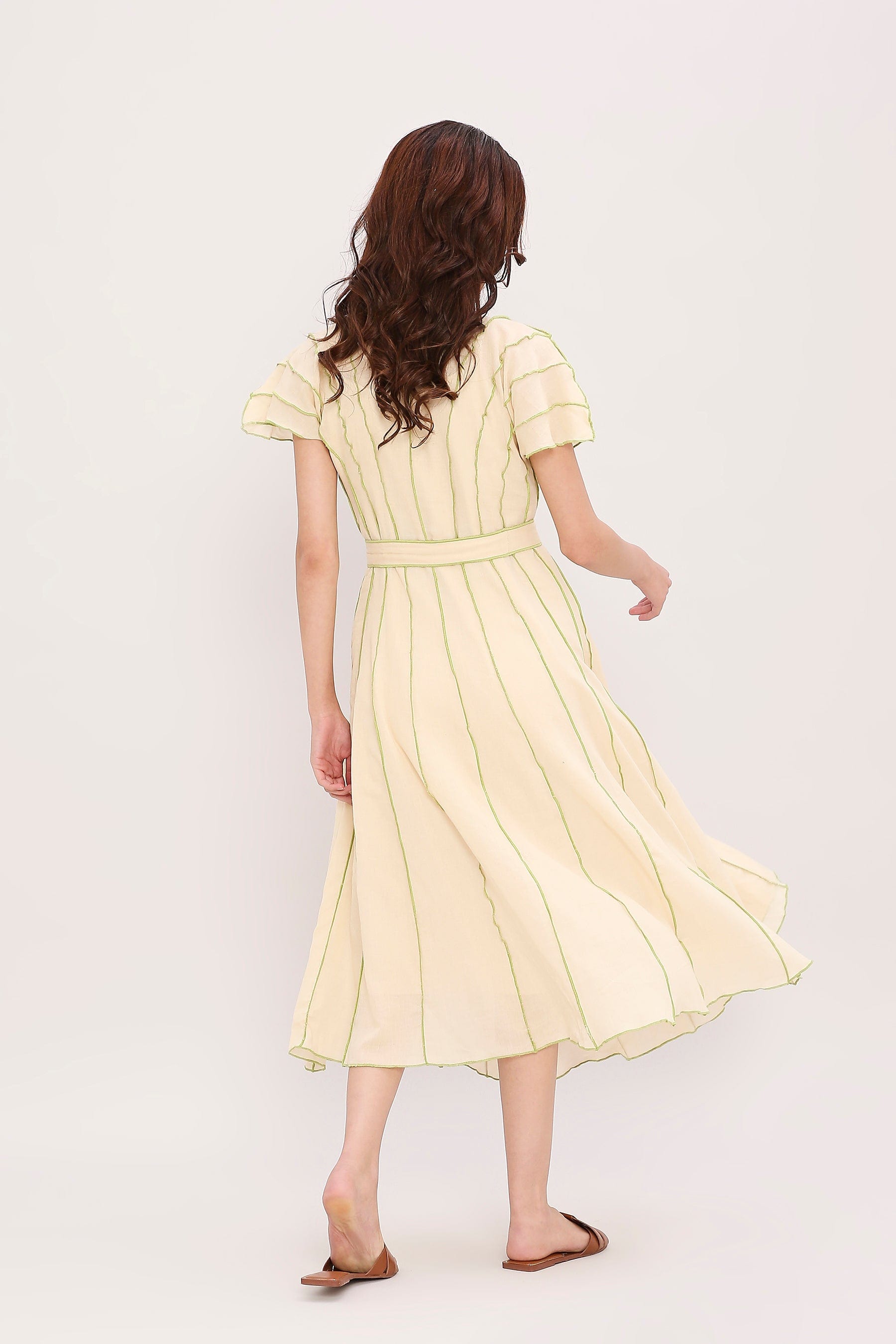 Mati Dresses Coco Cream Moss Panelled Dress