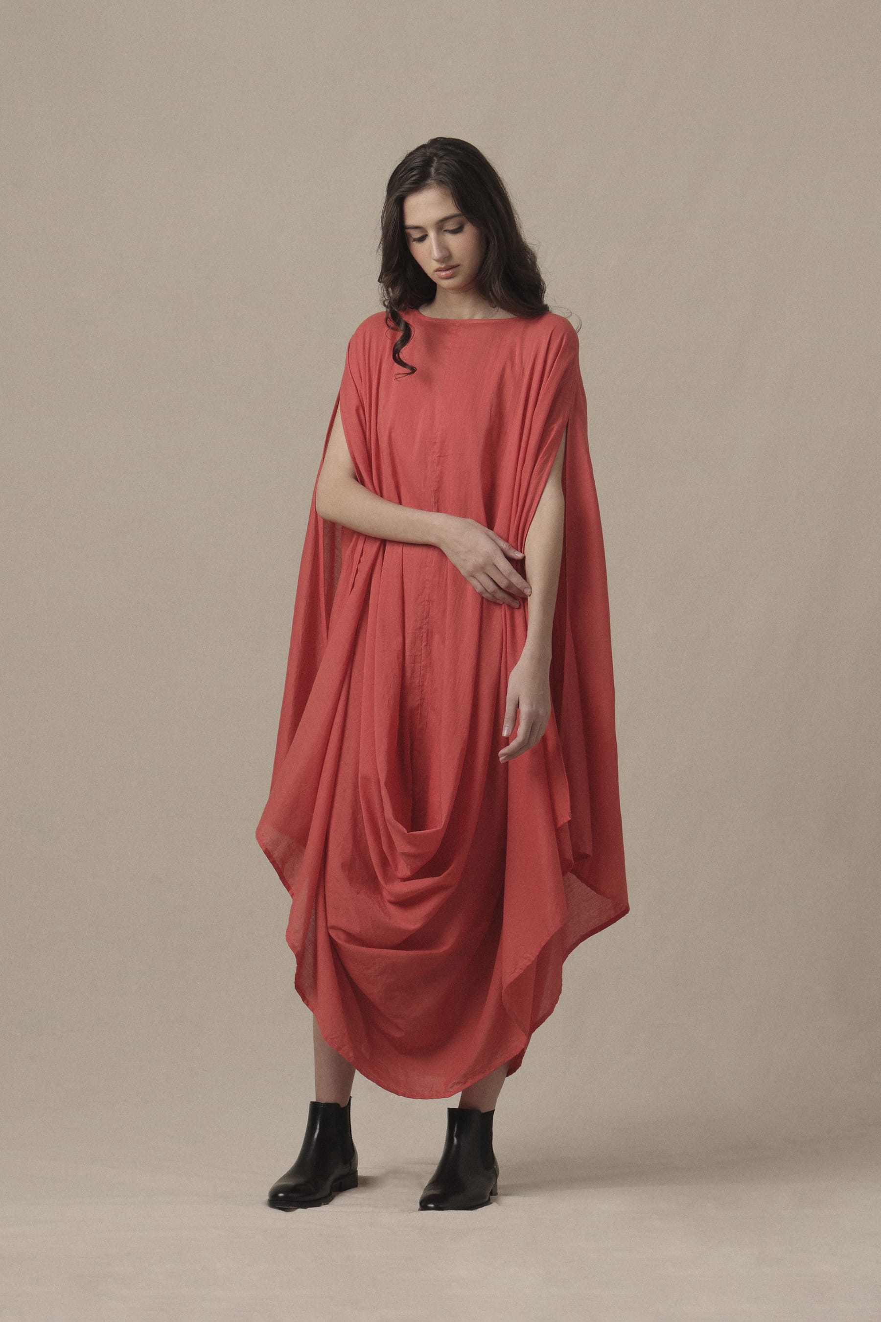 Mati Dresses Coral Cowl Dress