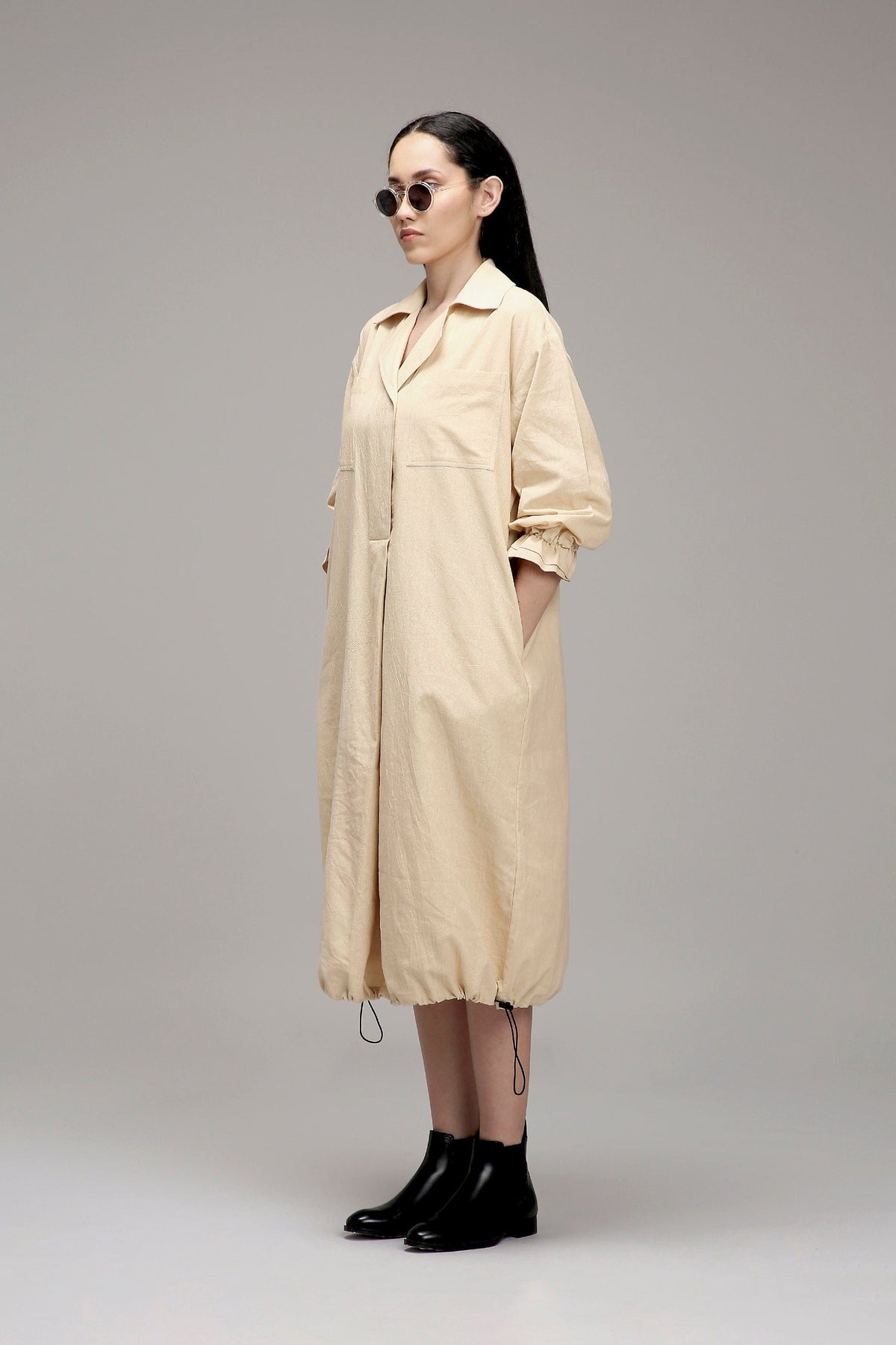 Mati Dresses Egg-Shell Elasticated Shirt Dress