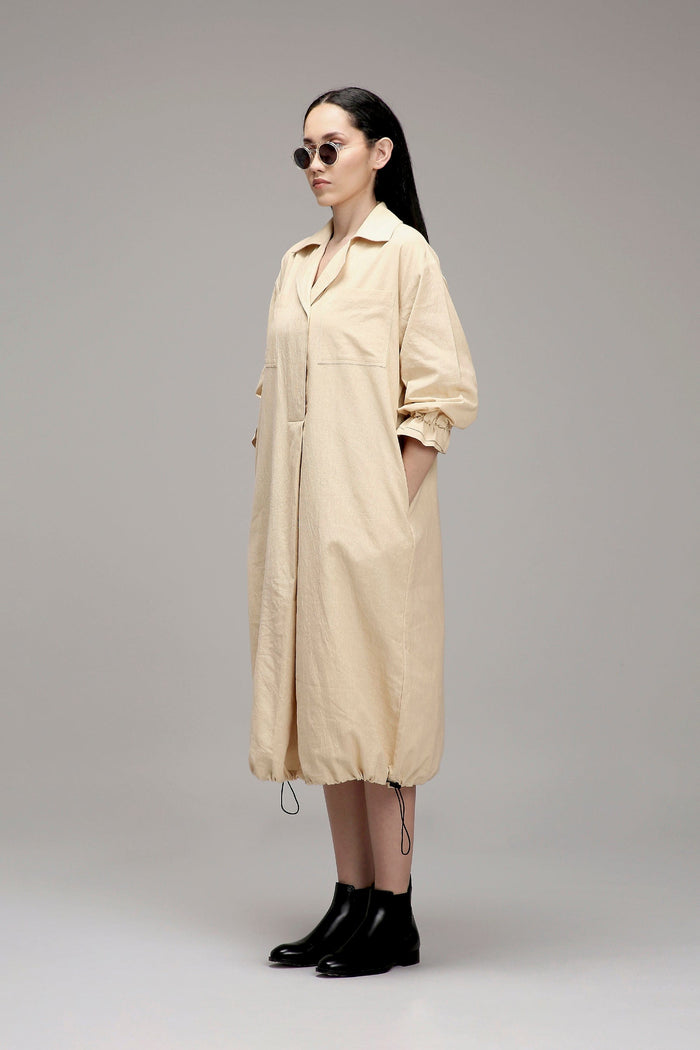 Mati Dresses Egg-Shell Elasticated Shirt Dress