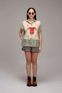 Mati Dresses Egg-Shell Green Striped Red Joker Shirt