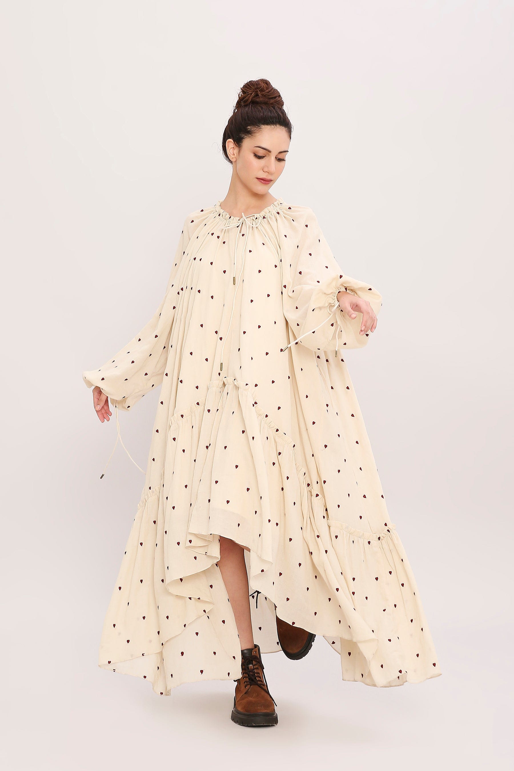 Coco Cream Heart Moss Frill Dress