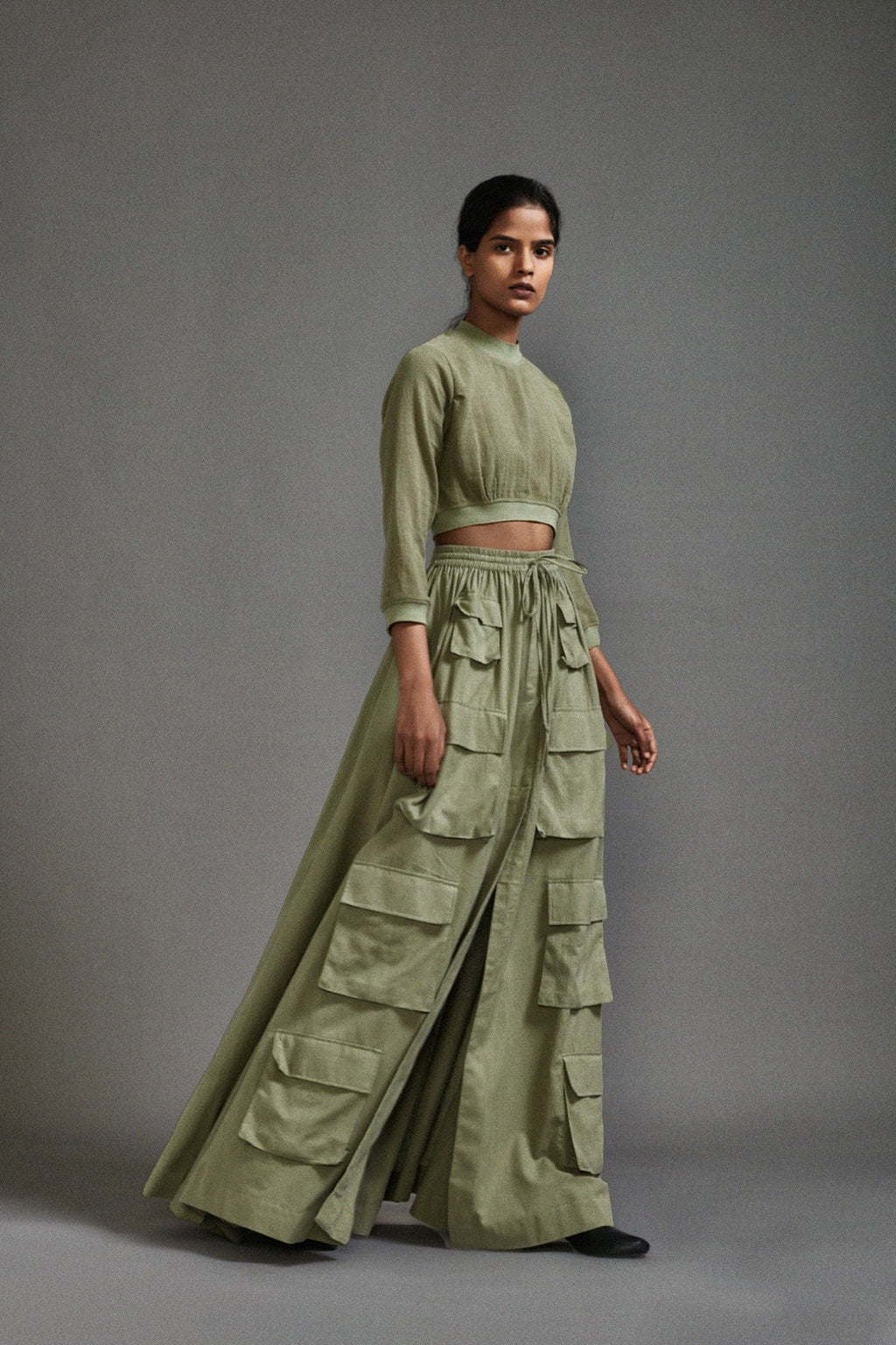 Mati Dresses Green Crop Top and Cargo Skirt Set