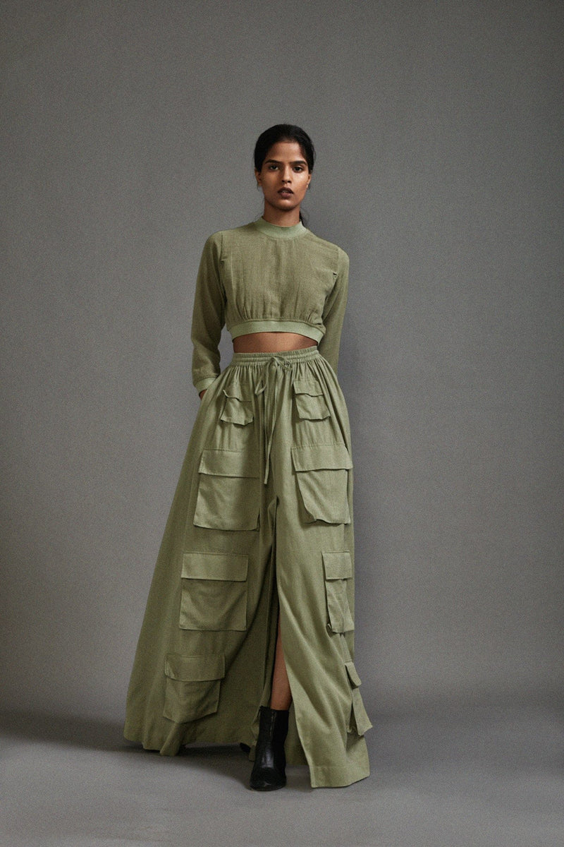 Mati Dresses Green Crop Top and Cargo Skirt Set
