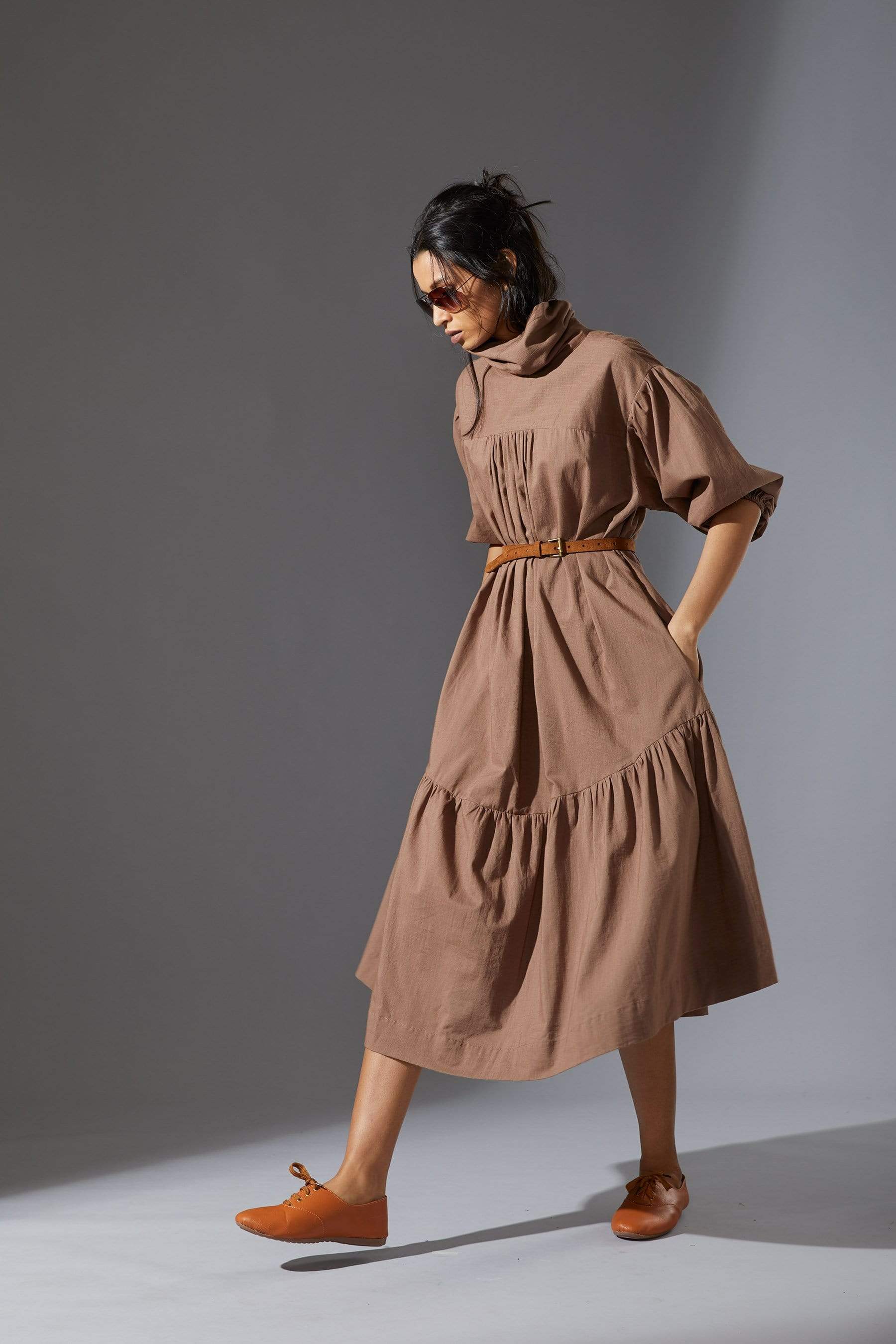 Handcrafted from Handwoven Organic Cotton, Beige Dresses for Women by Sustainable Fashion Designer Clothing Label MATI