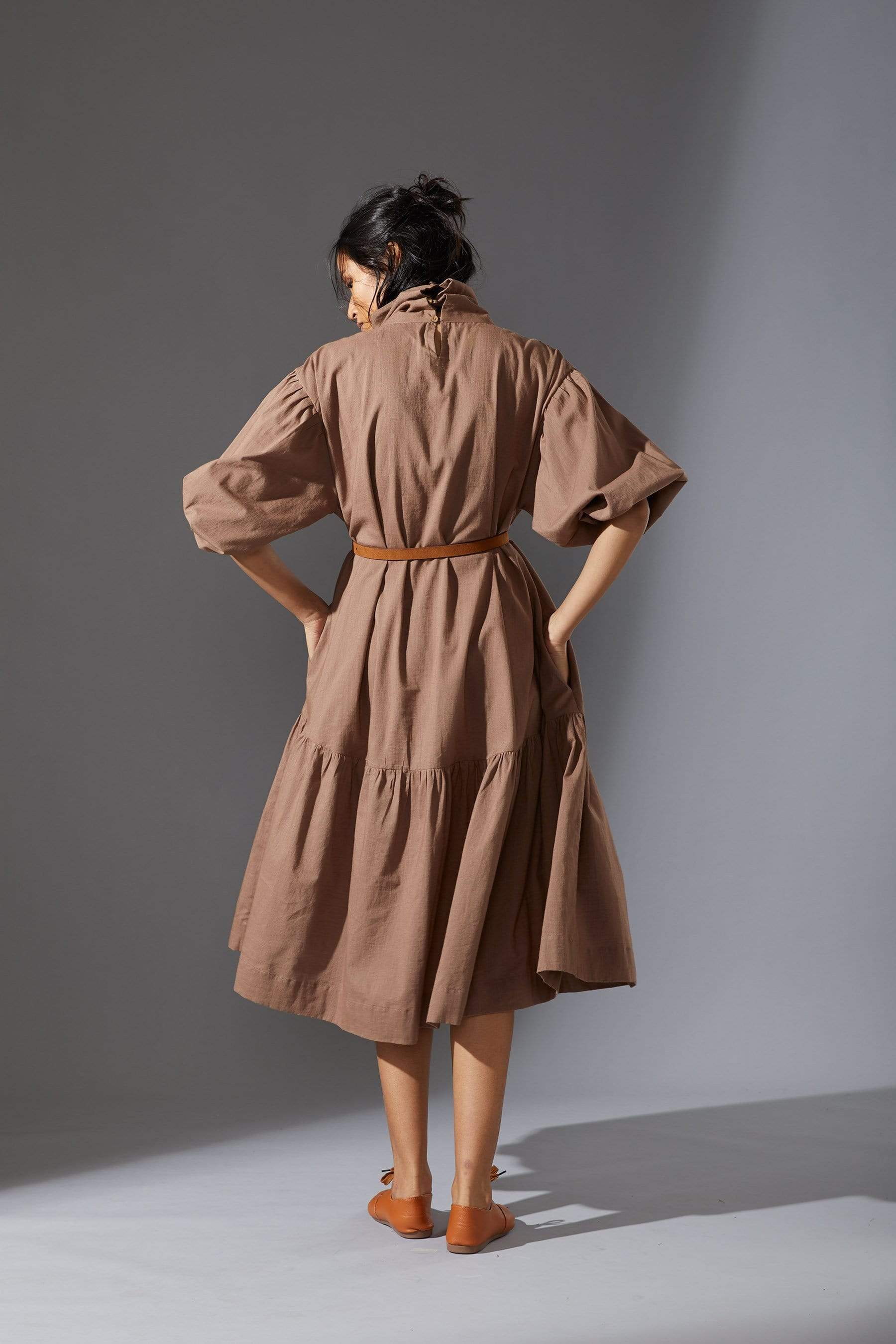 Handcrafted from Handwoven Organic Cotton, Beige Dresses for Women by Sustainable Fashion Designer Clothing Label MATI