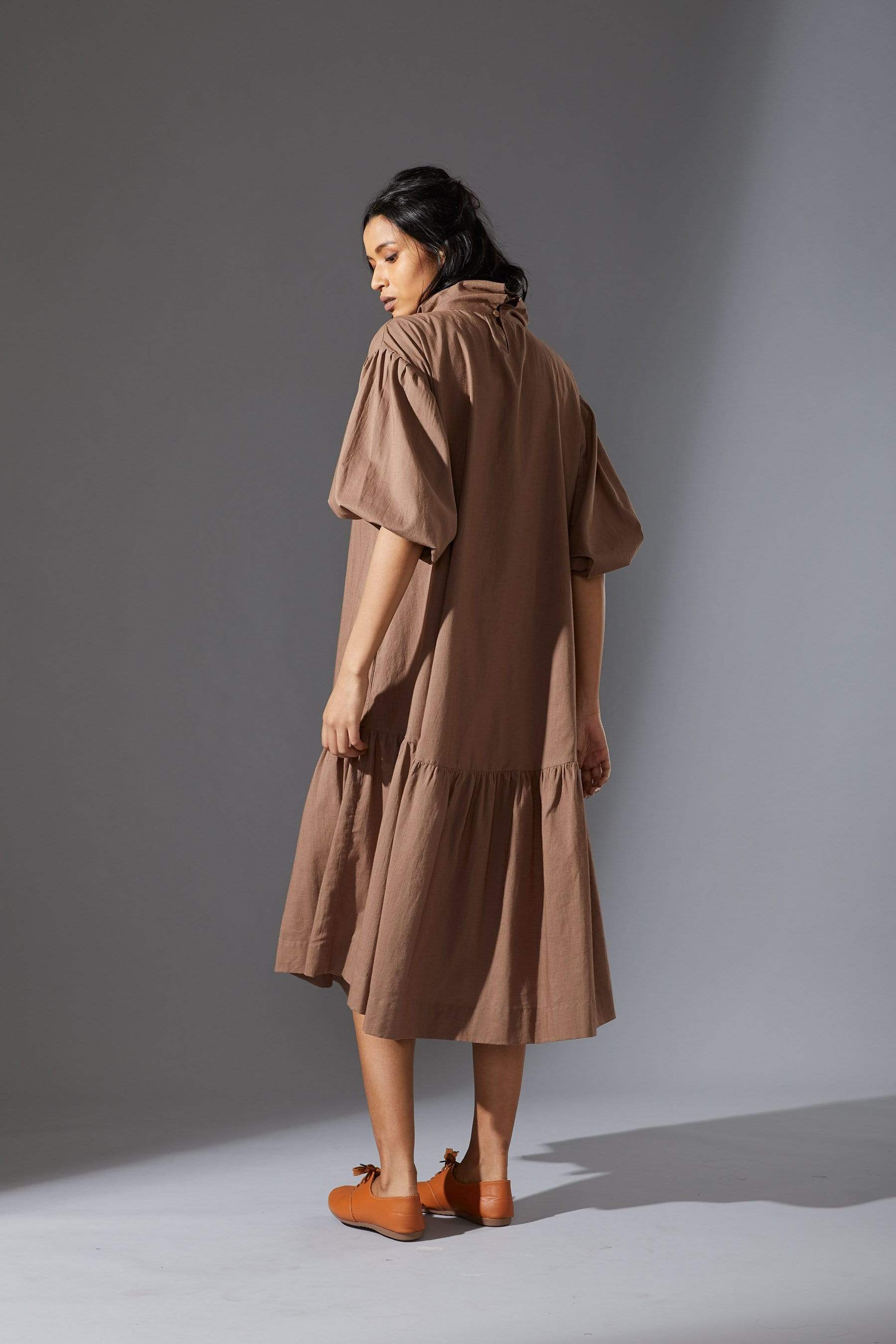 Handcrafted from Handwoven Organic Cotton, Beige Dresses for Women by Sustainable Fashion Designer Clothing Label MATI