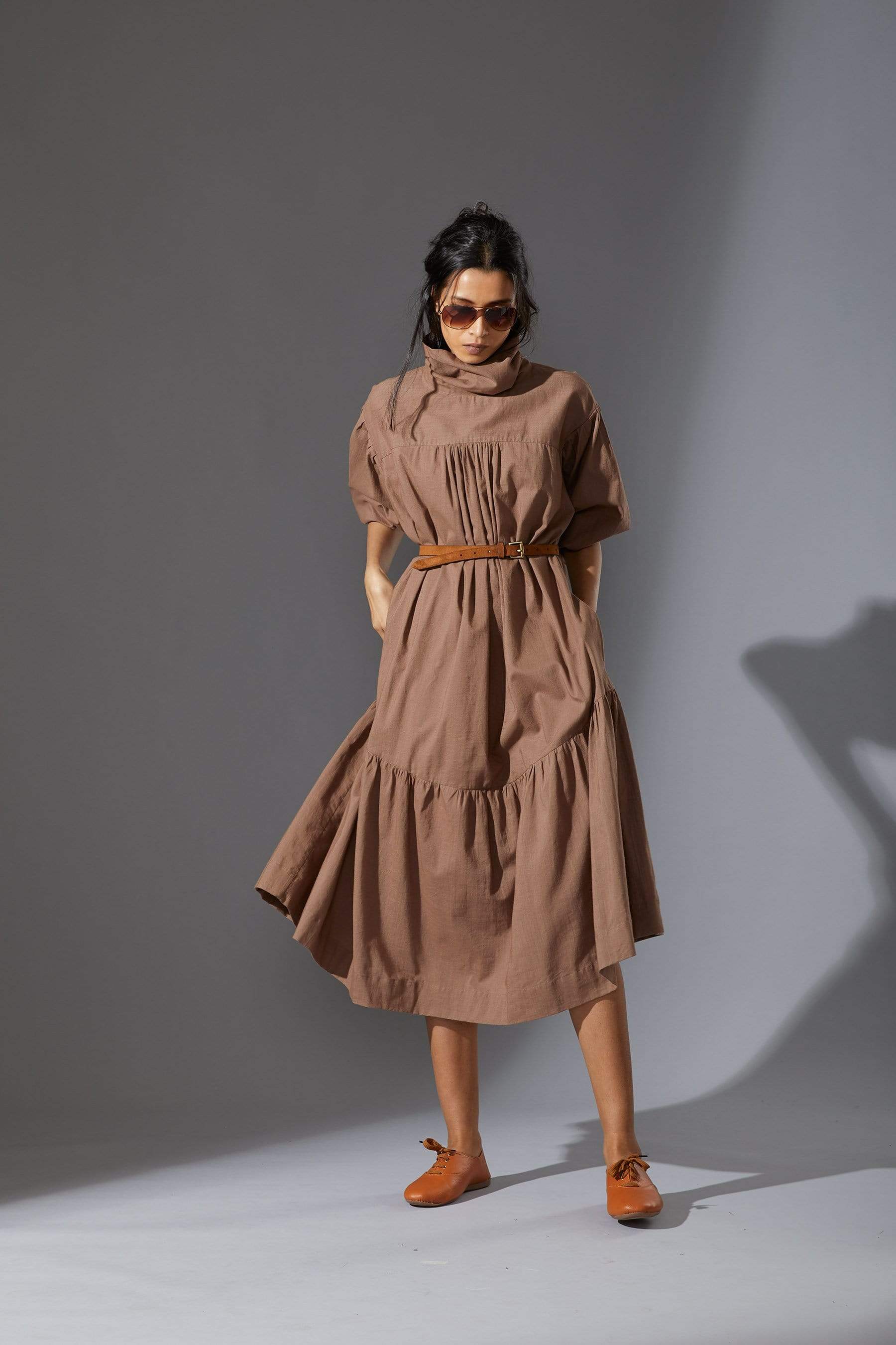 Handcrafted from Handwoven Organic Cotton, Beige Dresses for Women by Sustainable Fashion Designer Clothing Label MATI