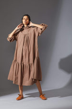 Handcrafted from Handwoven Organic Cotton, Beige Dresses for Women by Sustainable Fashion Designer Clothing Label MATI