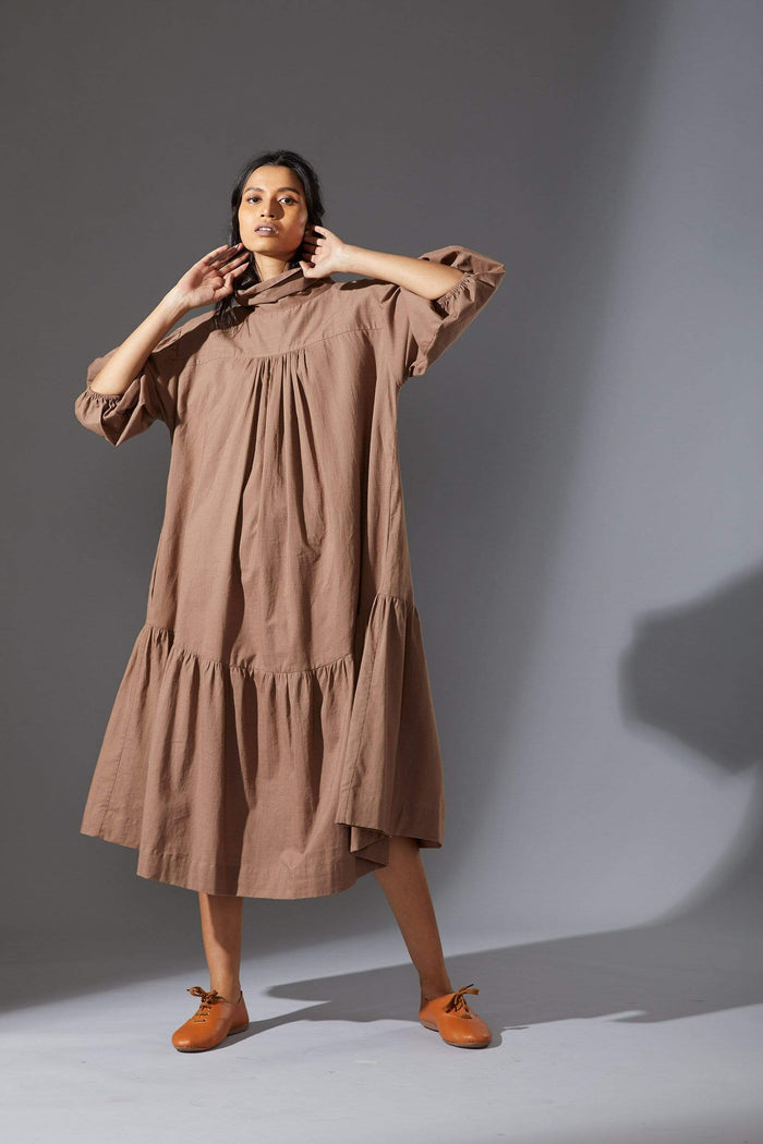 Handcrafted from Handwoven Organic Cotton, Beige Dresses for Women by Sustainable Fashion Designer Clothing Label MATI