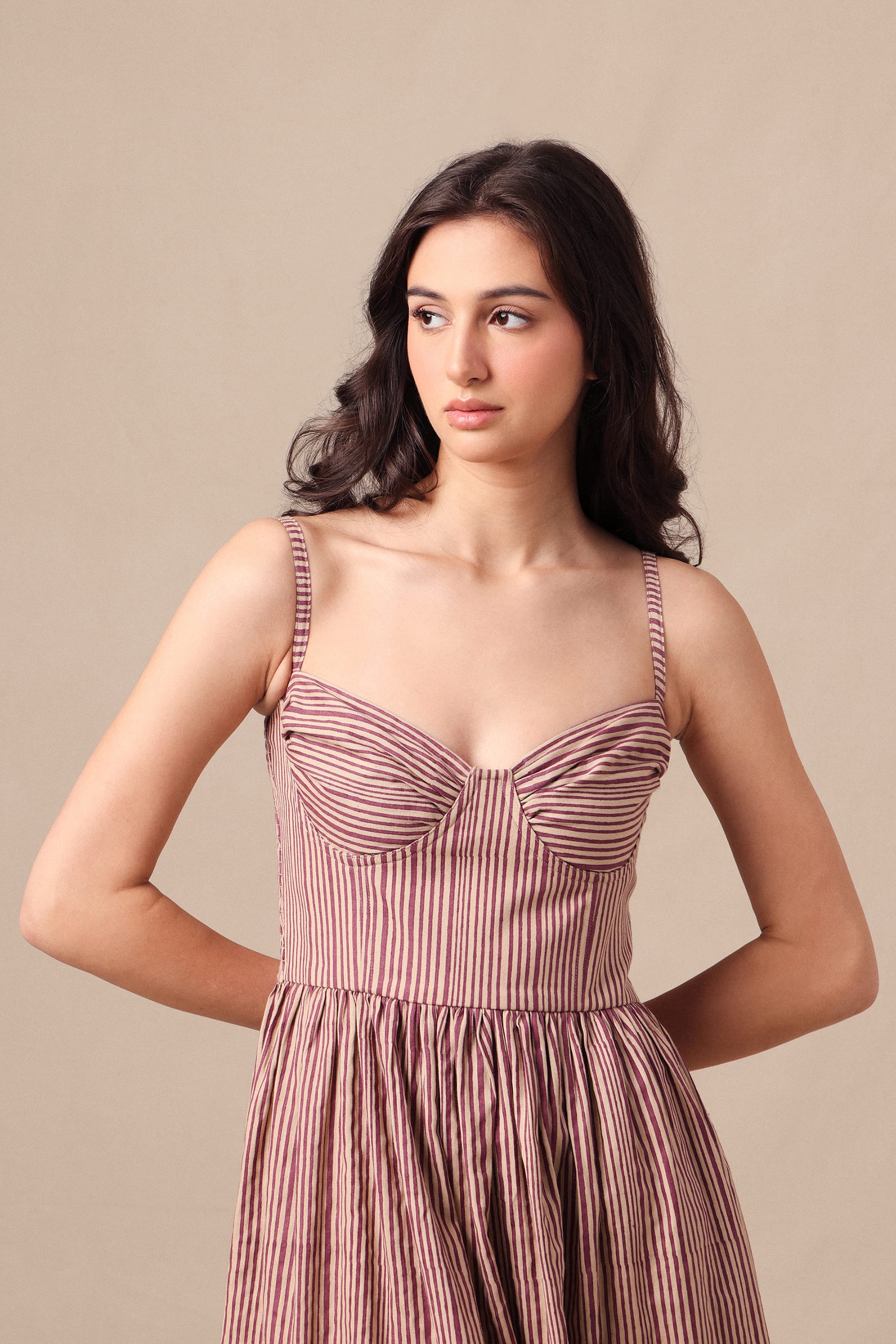 Mati Dresses Mauve Striped Corset Dress