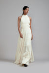 Mati Dresses Off-White Backless Tiered Gown