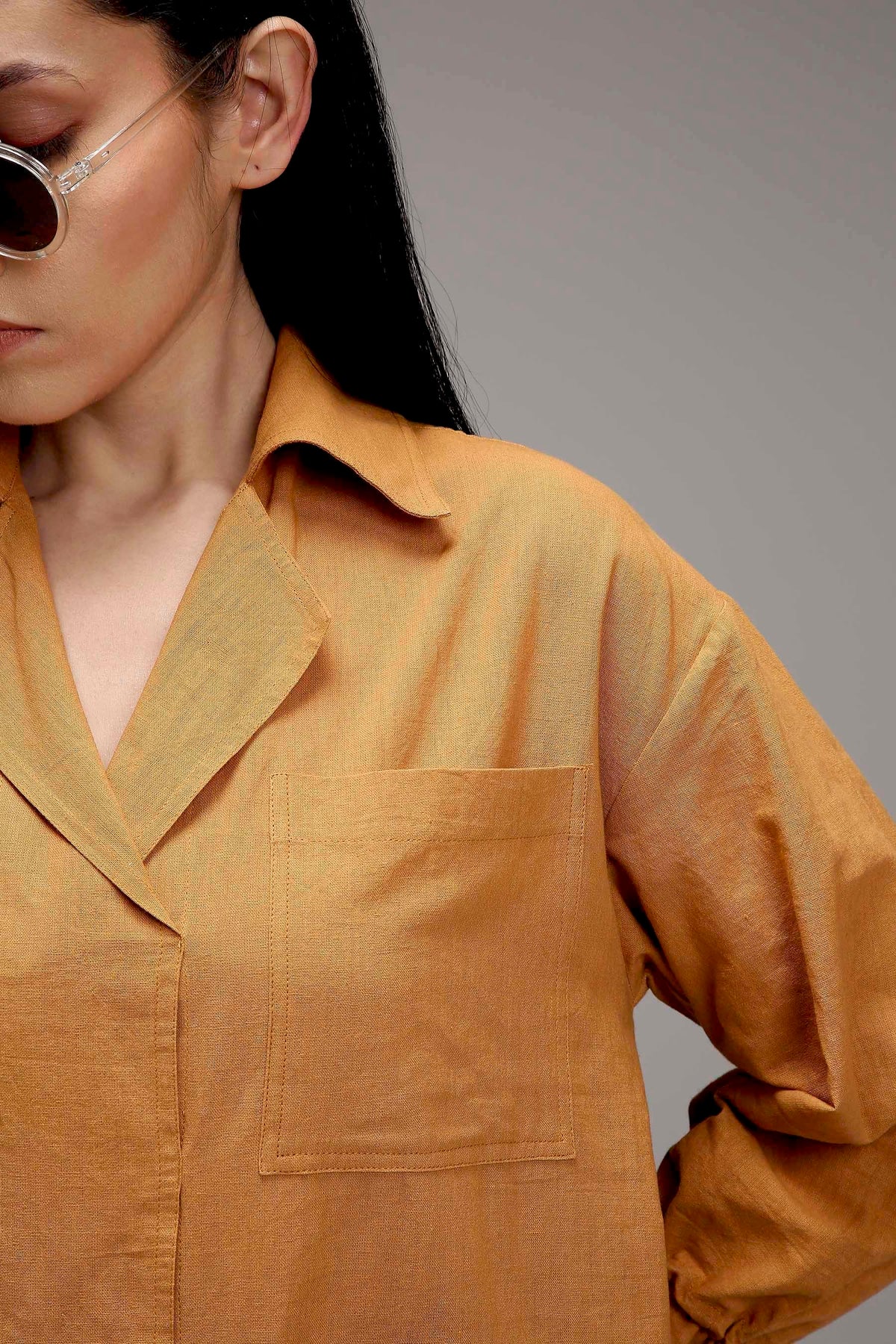Mati Dresses Tan-Brown Elasticated Shirt Dress