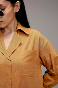 Mati Dresses Tan-Brown Elasticated Shirt Dress