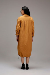 Mati Dresses Tan-Brown Elasticated Shirt Dress