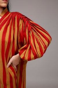 Mati Dresses Tan-Brown Red Striped Baha Tunic