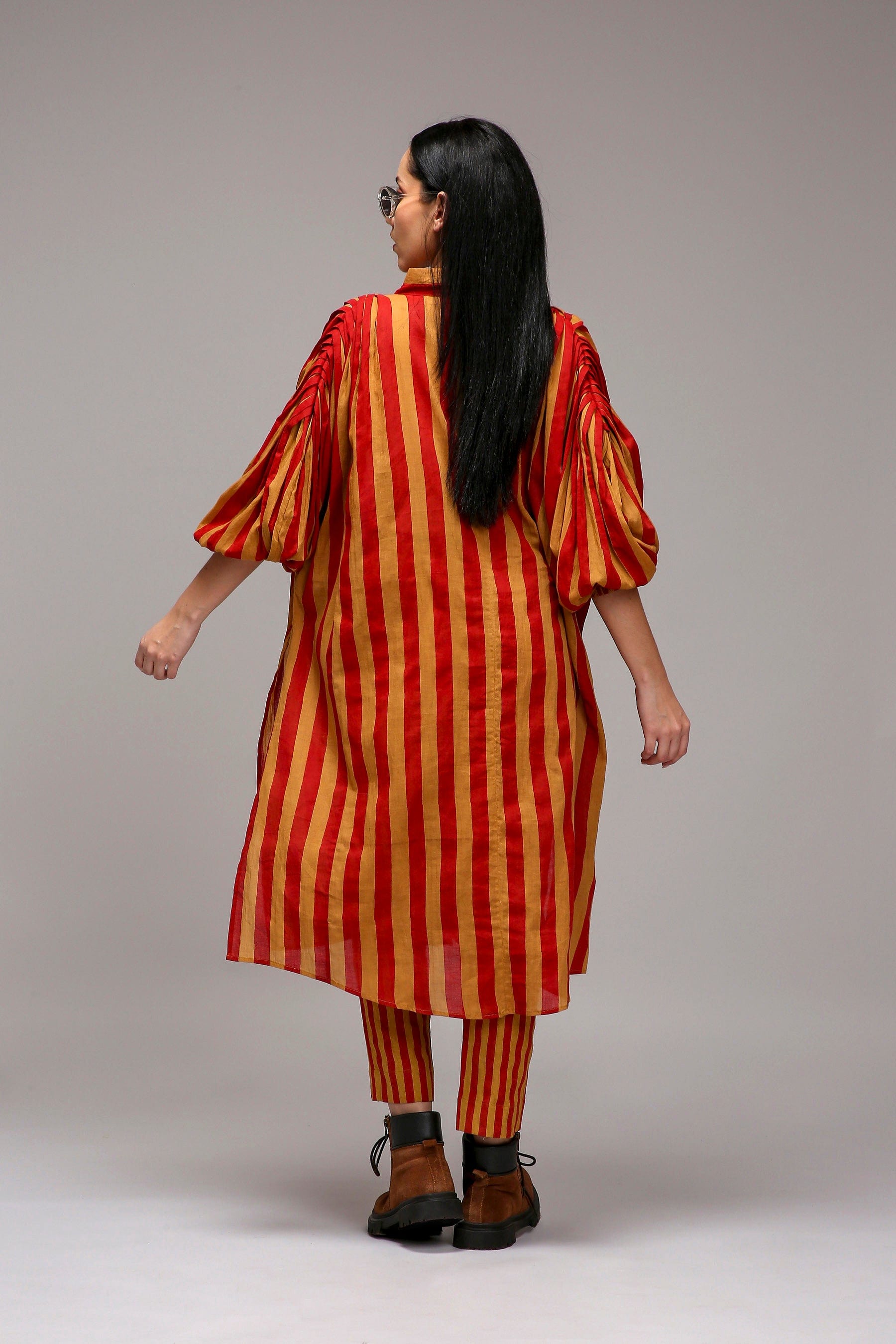 Mati Dresses Tan-Brown Red Striped Baha Tunic