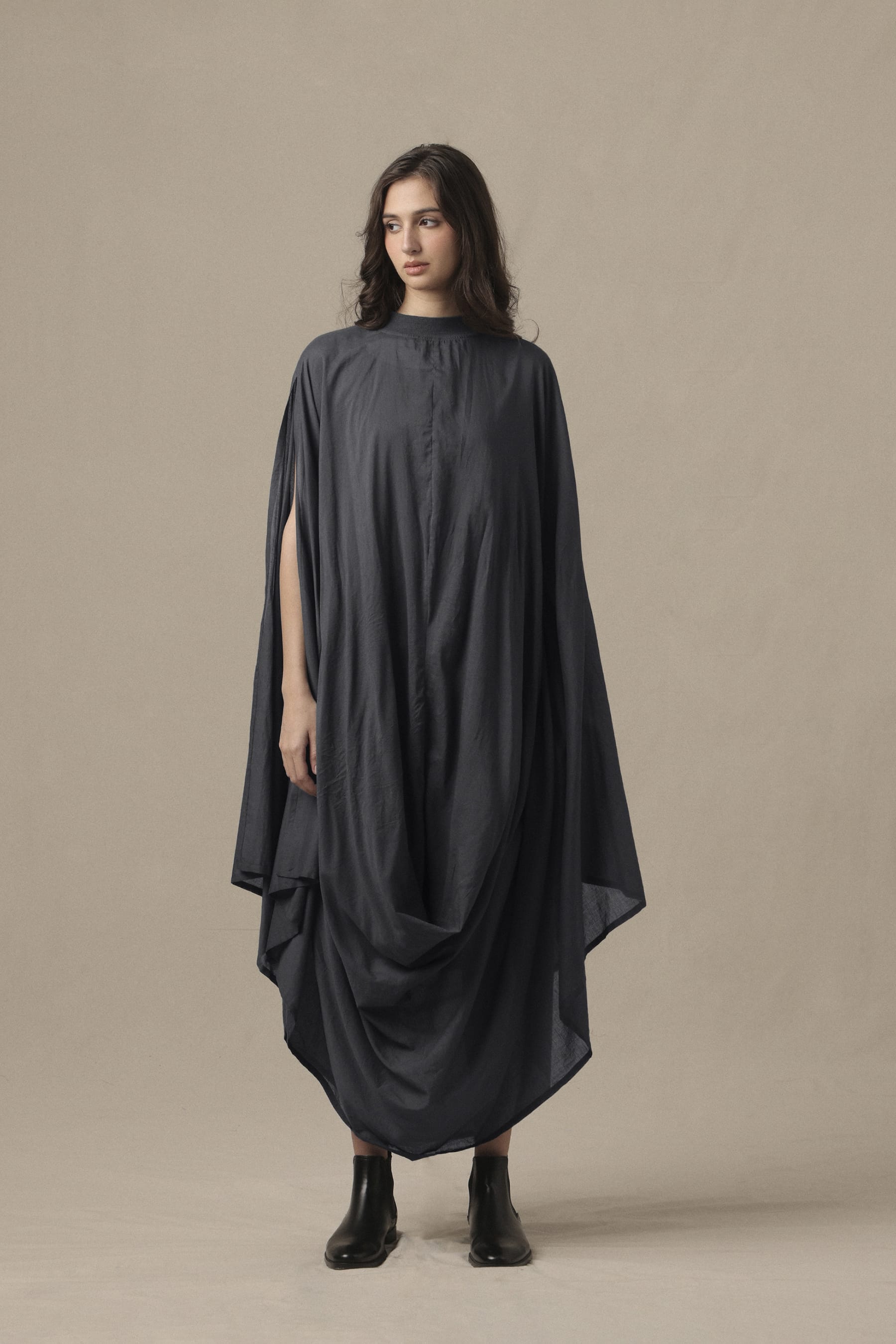 Mati Dresses XS Belted Ash Gray Cowl Dress