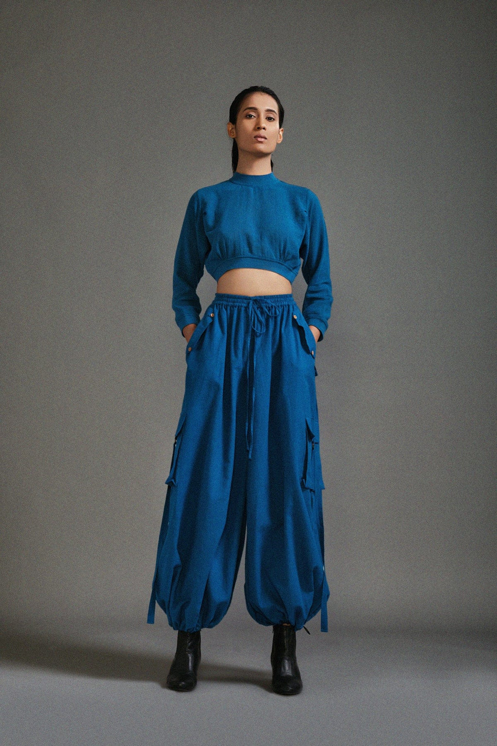 Mati Dresses XS Blue Crop Top and Cargo Set