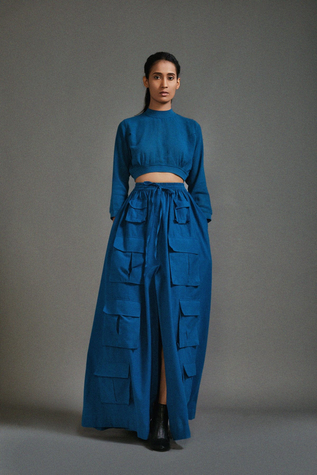 Mati Dresses XS Blue Crop Top and Cargo Skirt Set