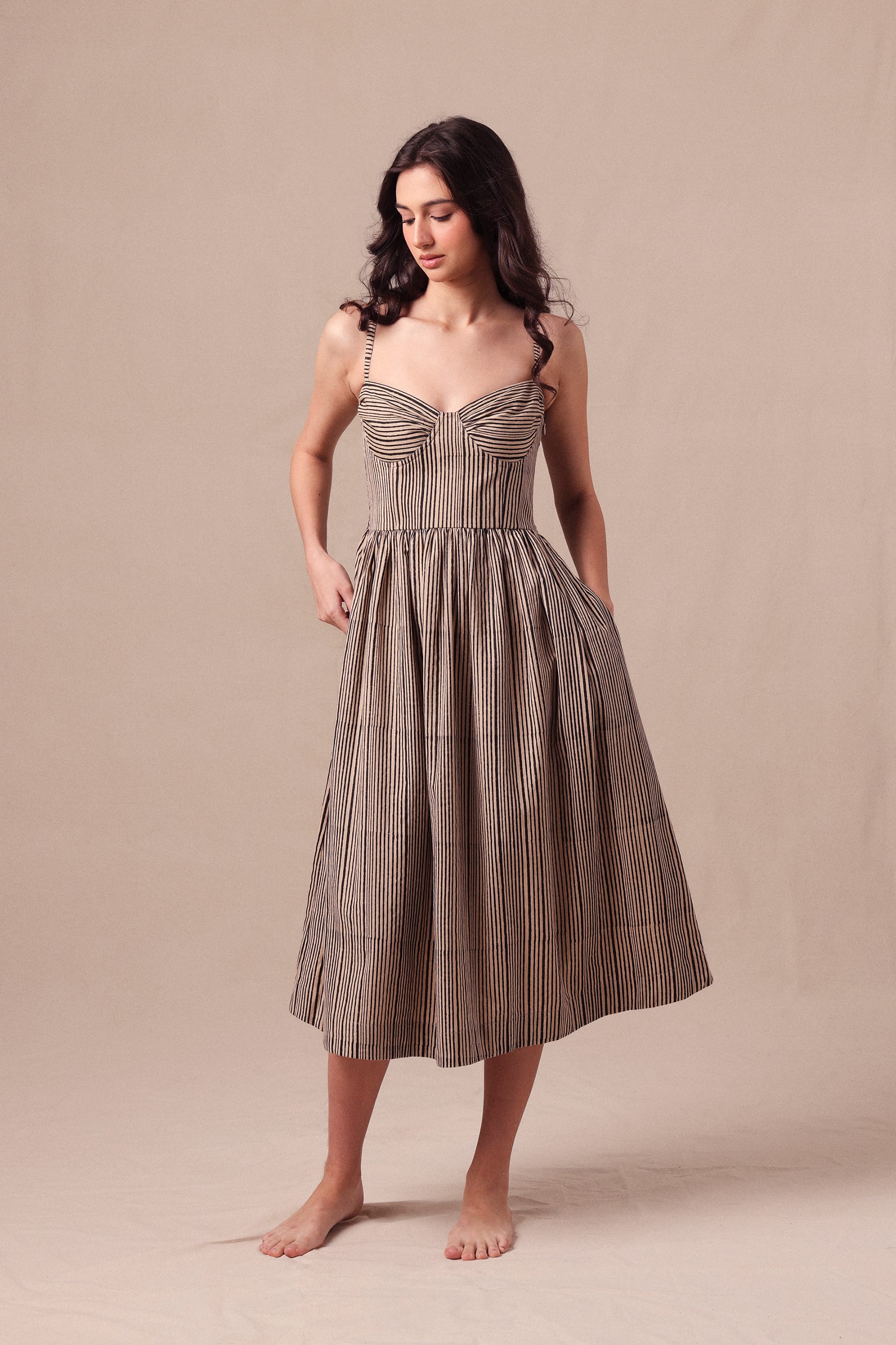 Mati Dresses XS Charcoal Striped Corset Dress