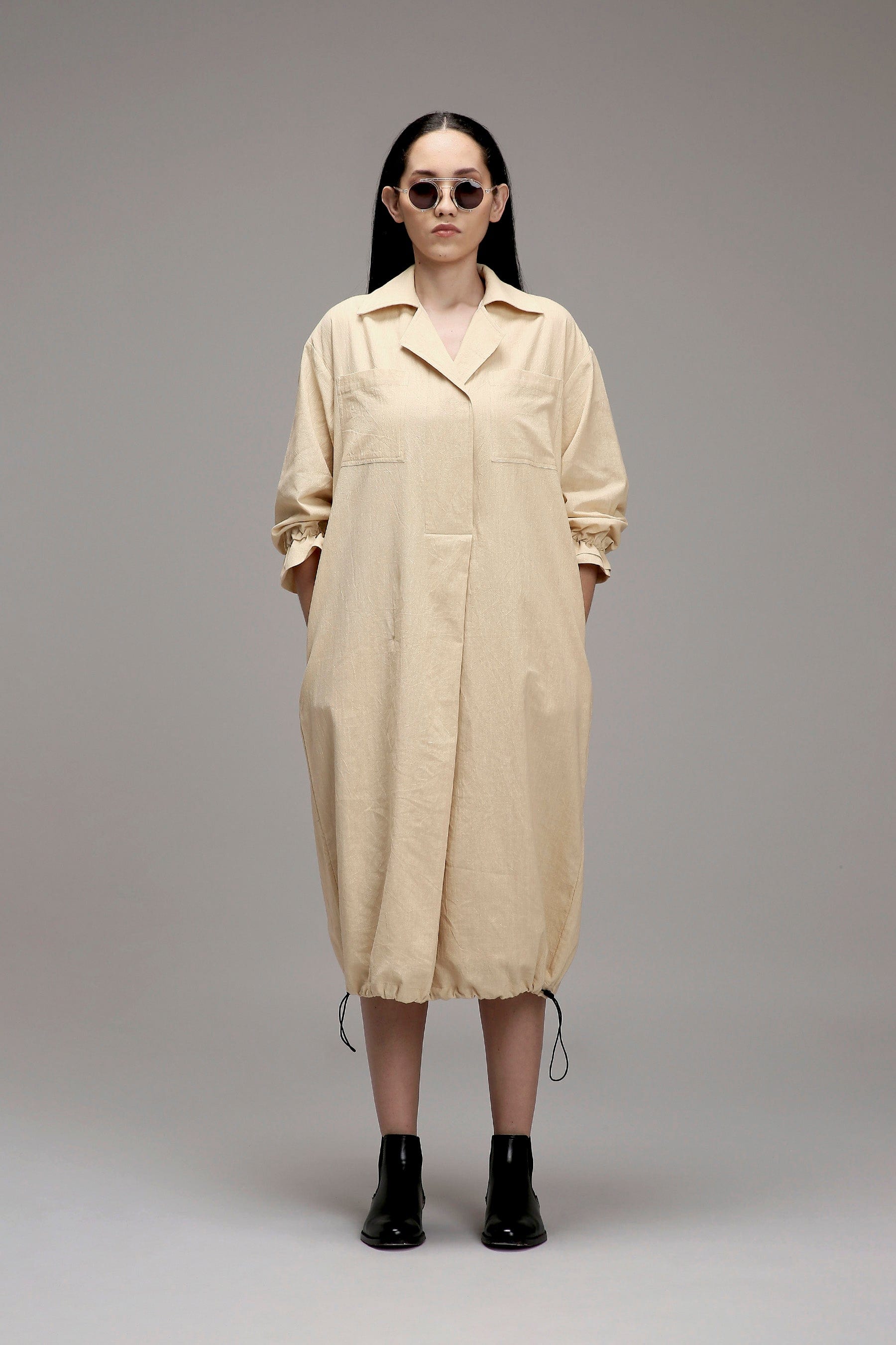 Mati Dresses XS Egg-Shell Elasticated Shirt Dress