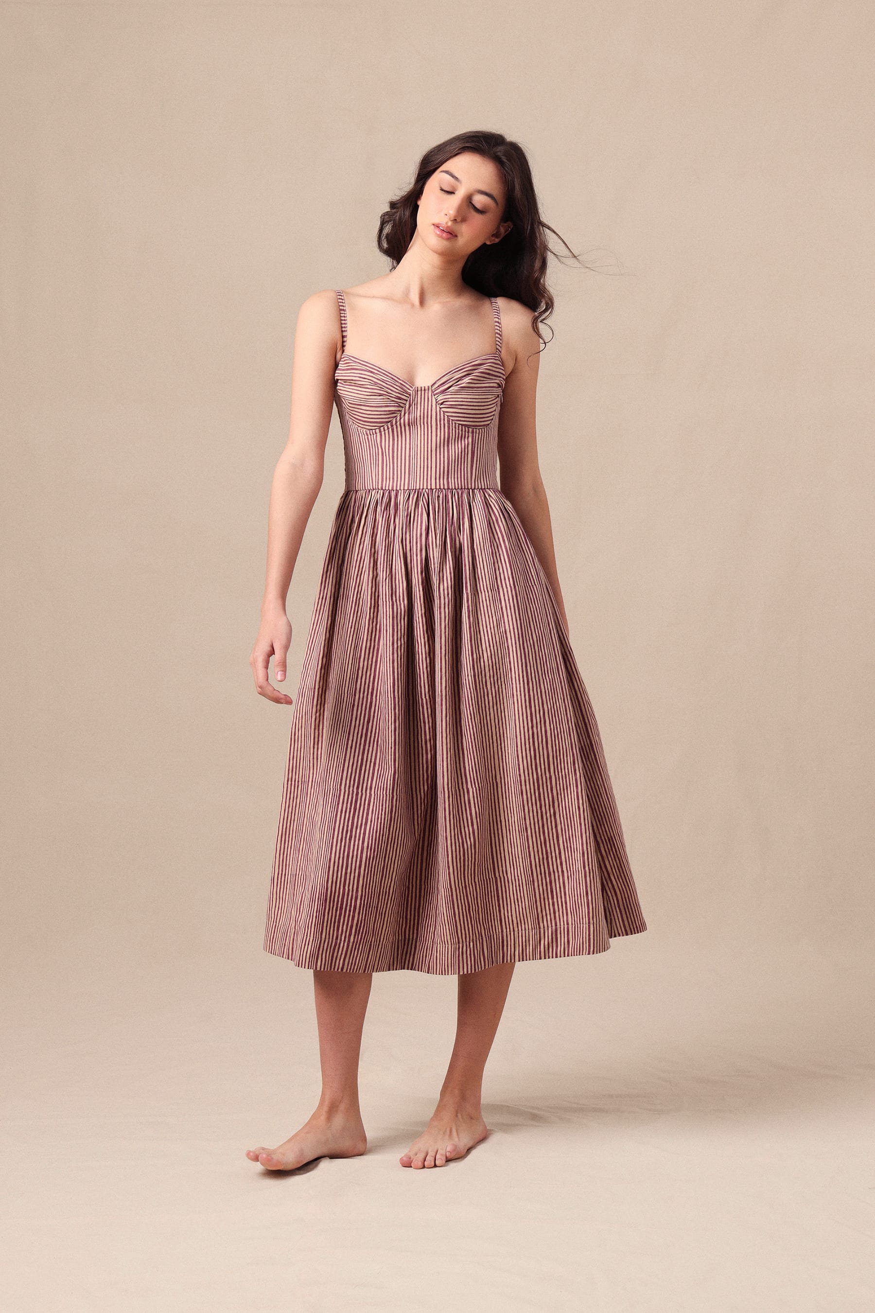 Mati Dresses XS Mauve Striped Corset Dress