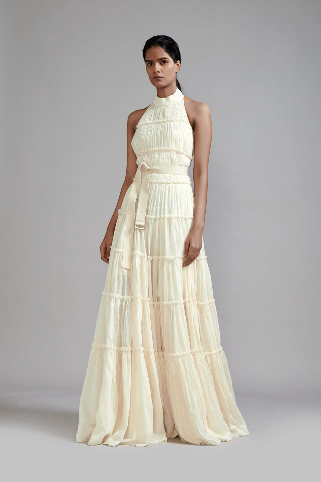 Mati Dresses XS Off-White Backless Tiered Gown