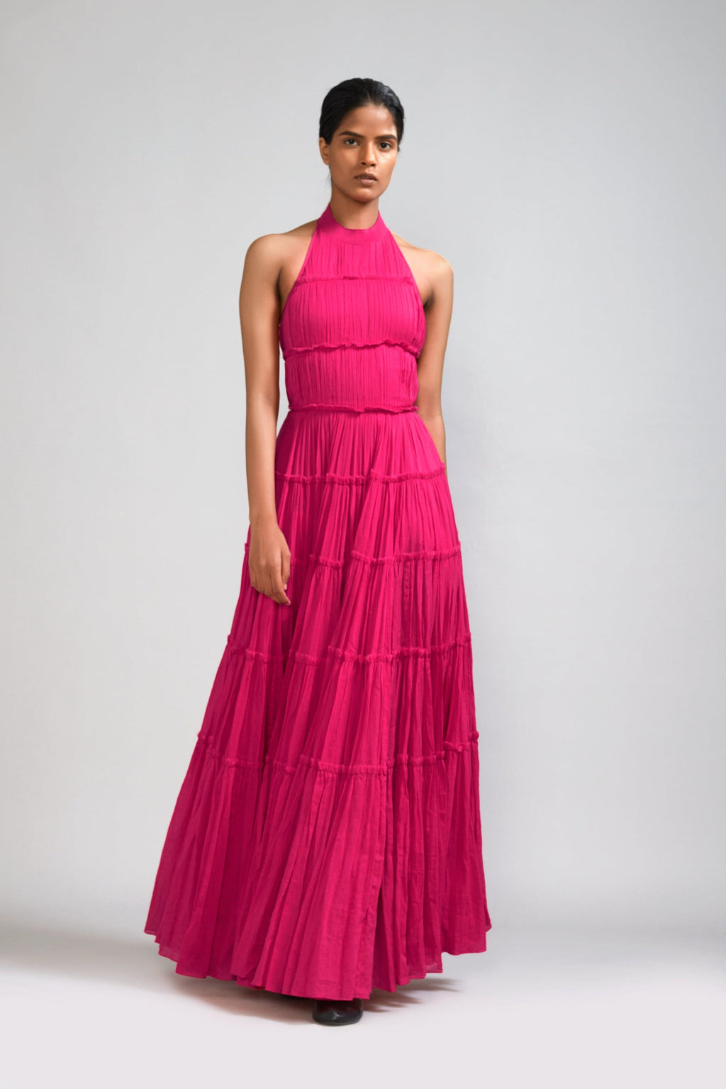 Mati Dresses XS Pink Backless Tiered Gown
