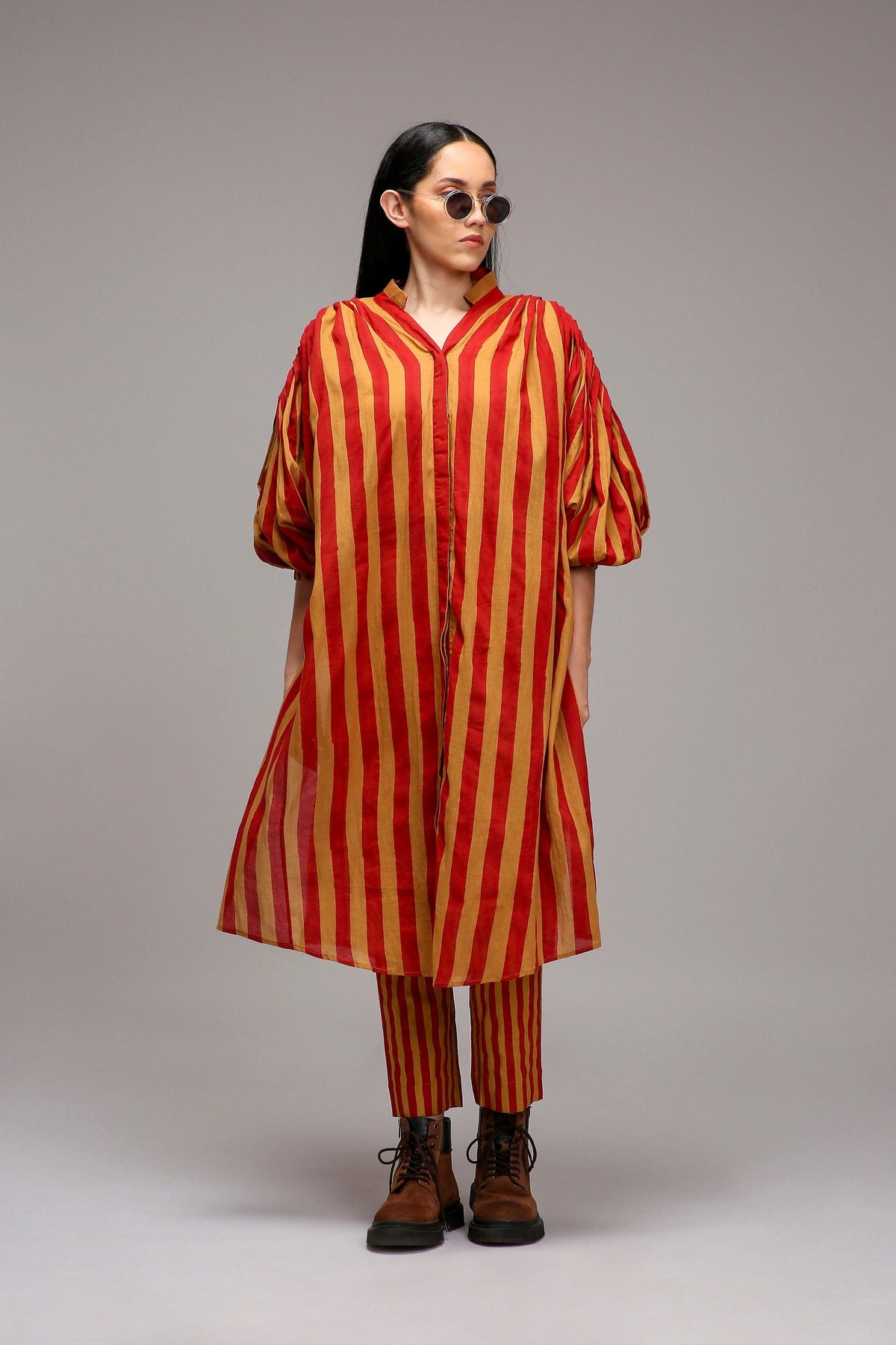 Mati Dresses XS Tan-Brown Red Striped Baha Tunic
