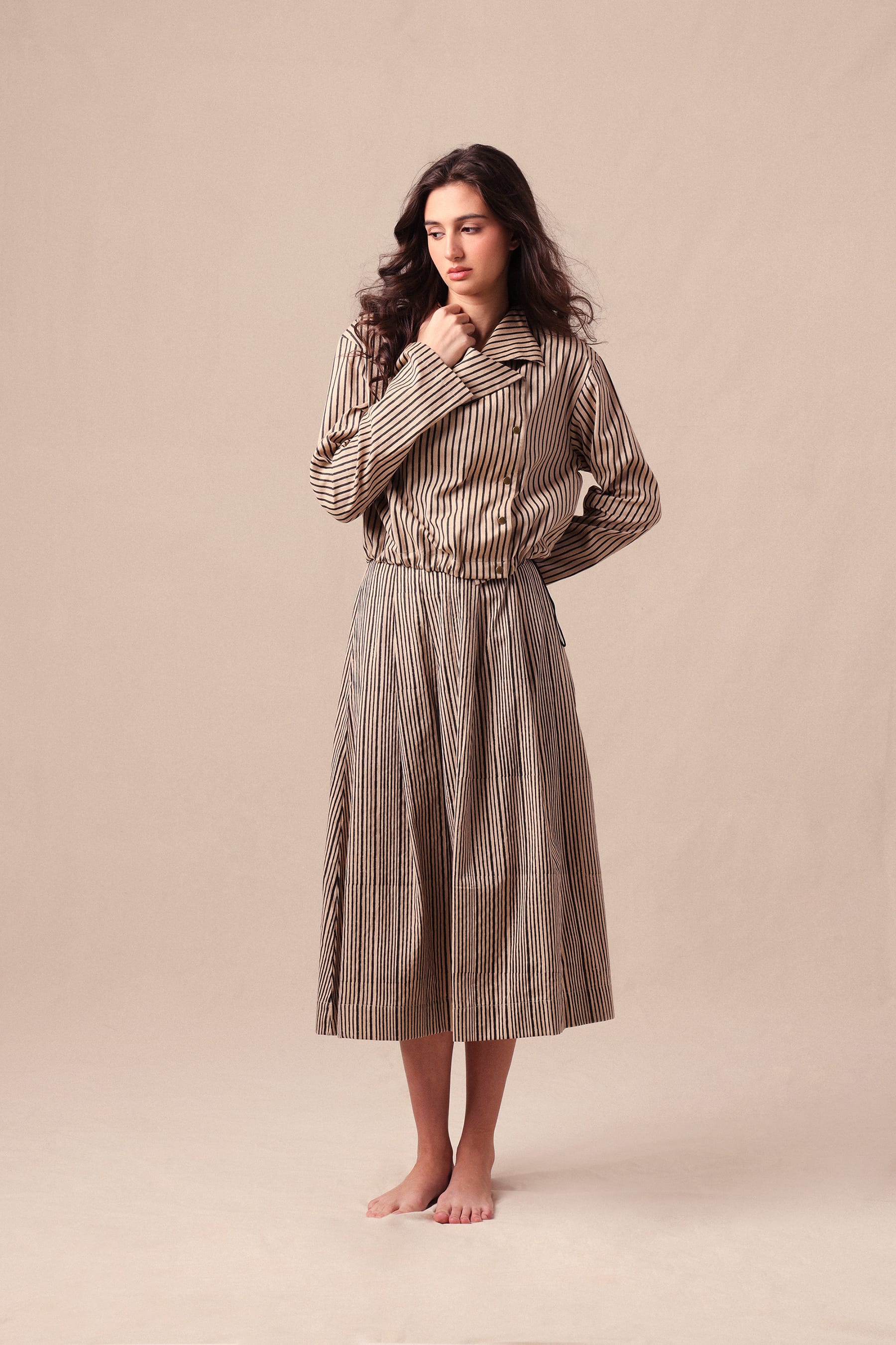 Mati JACKET Charcoal Striped Crop Jacket