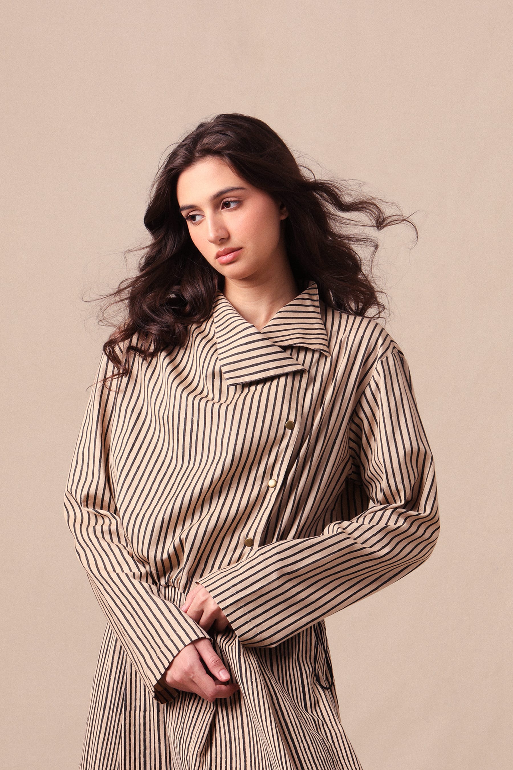 Mati JACKET Charcoal Striped Crop Jacket