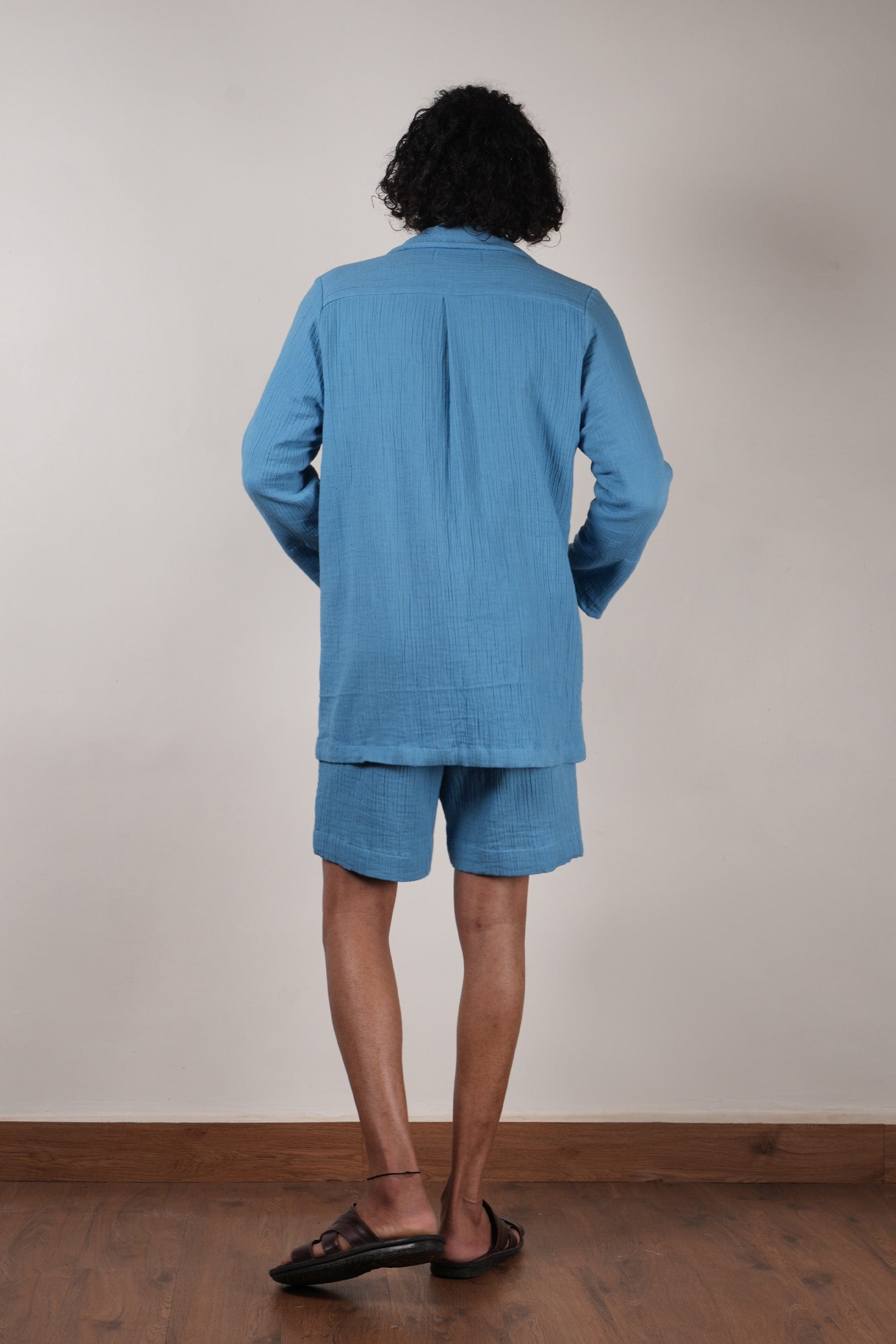Mati JACKET Men's Crush Cotton Blue Shawl Jacket