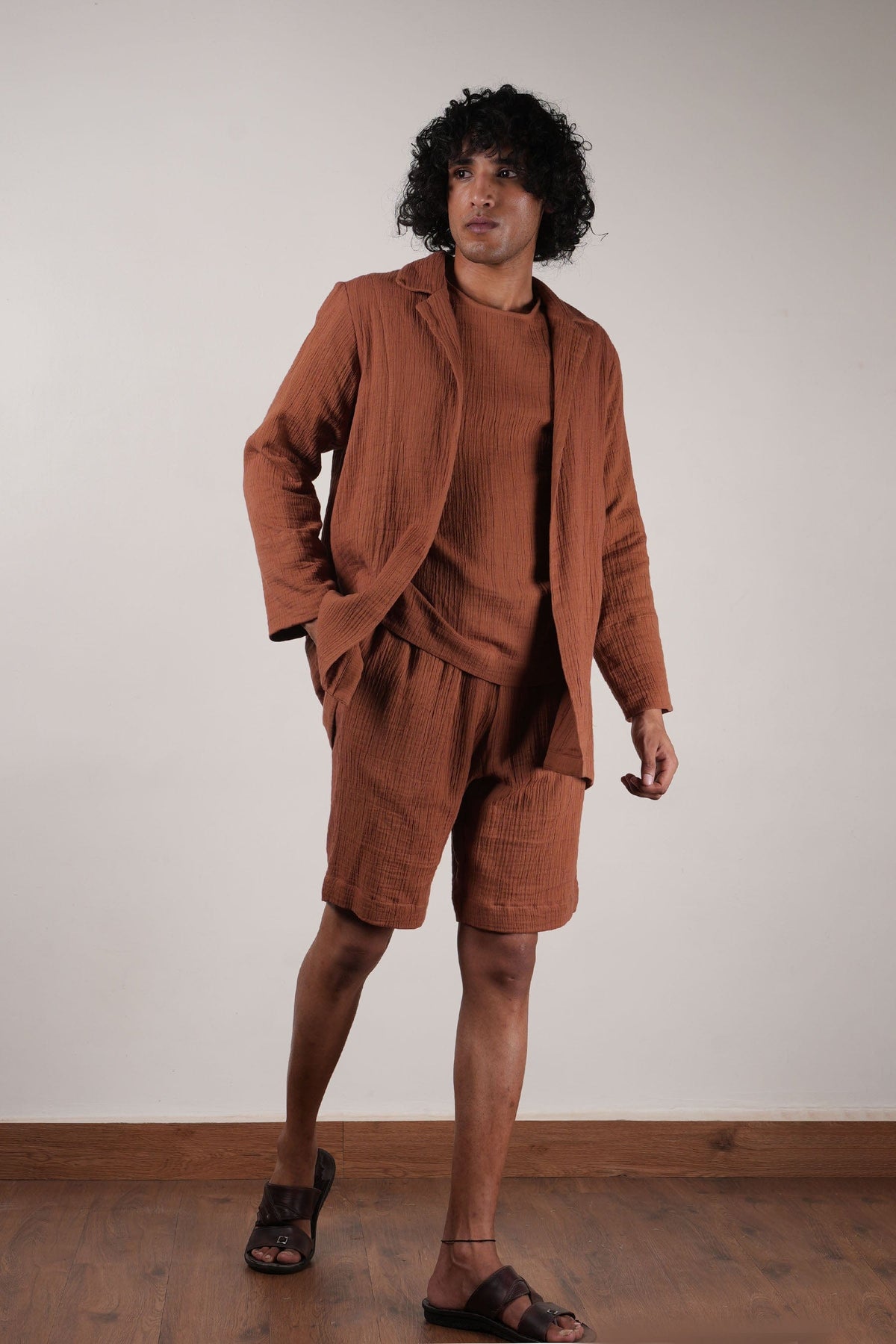 Mati JACKET Men's Crush Cotton Brown Shawl Jacket