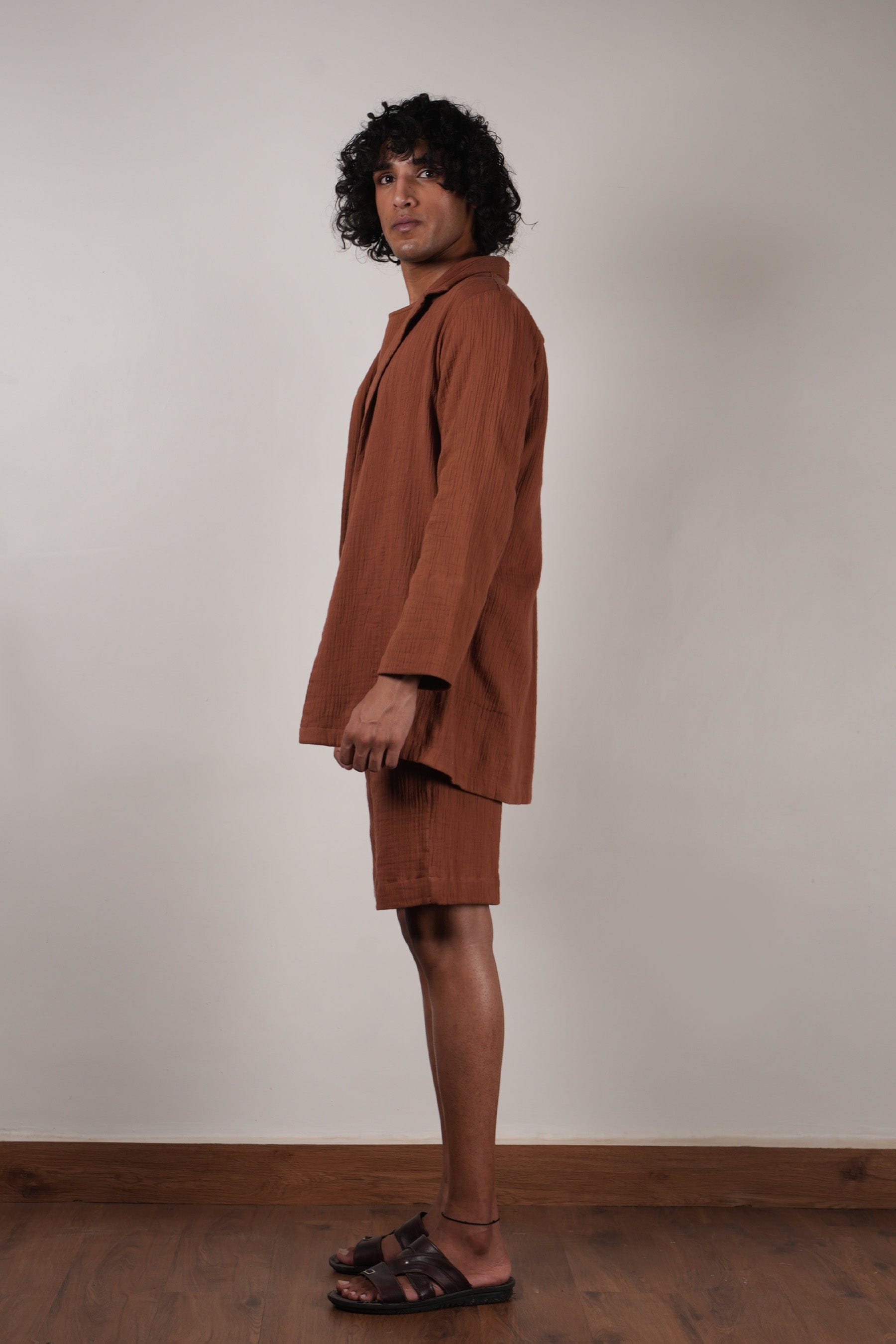 MONOHA Coated cotton work jacket / brown Buy Handwoven Pure Cotton